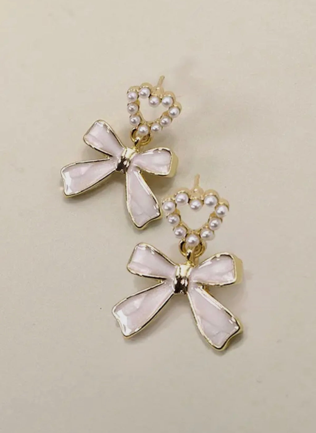 Bow Heart Pearl Drop Earrings