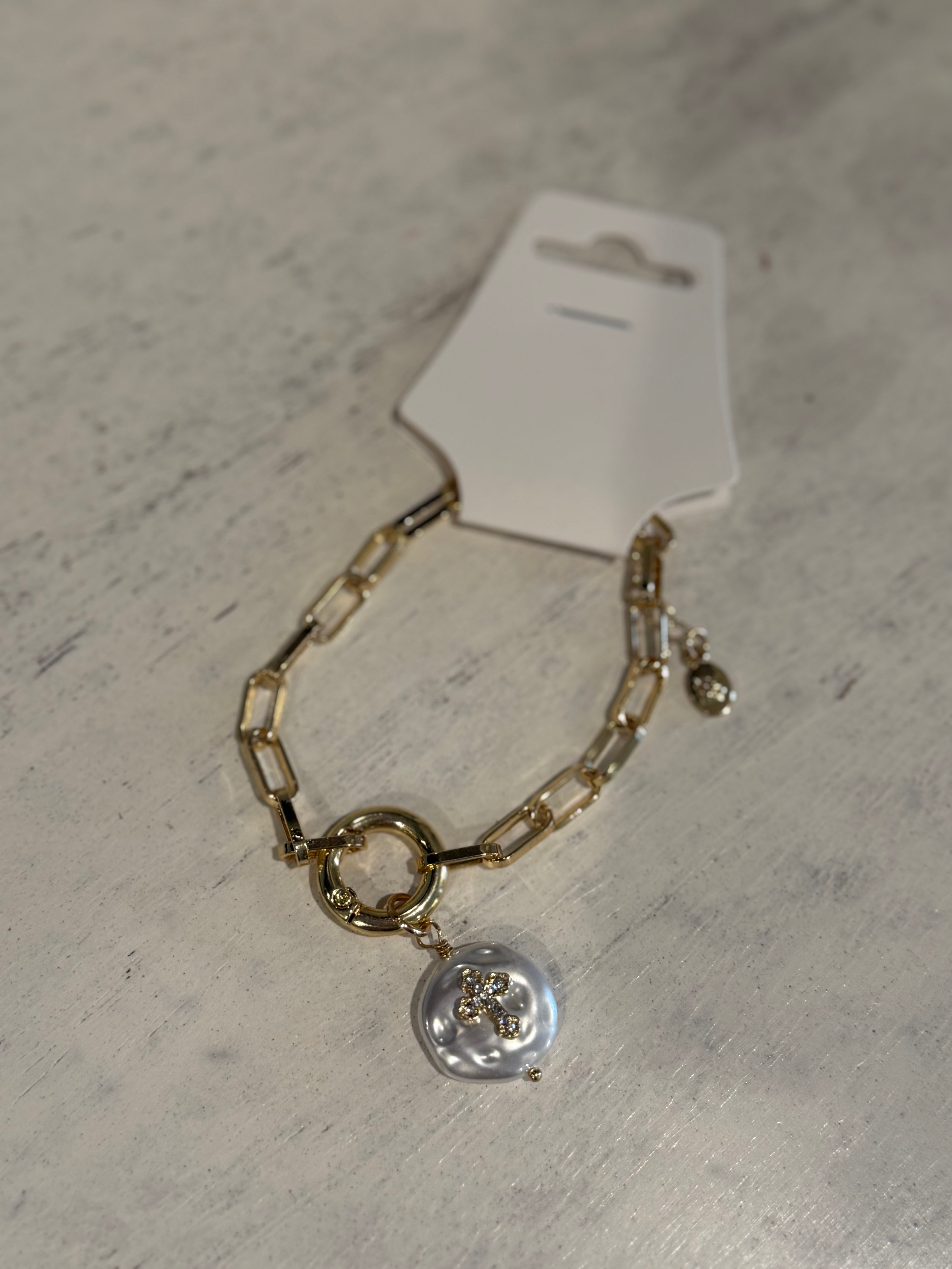 Pearl Cross Chain Bracelet