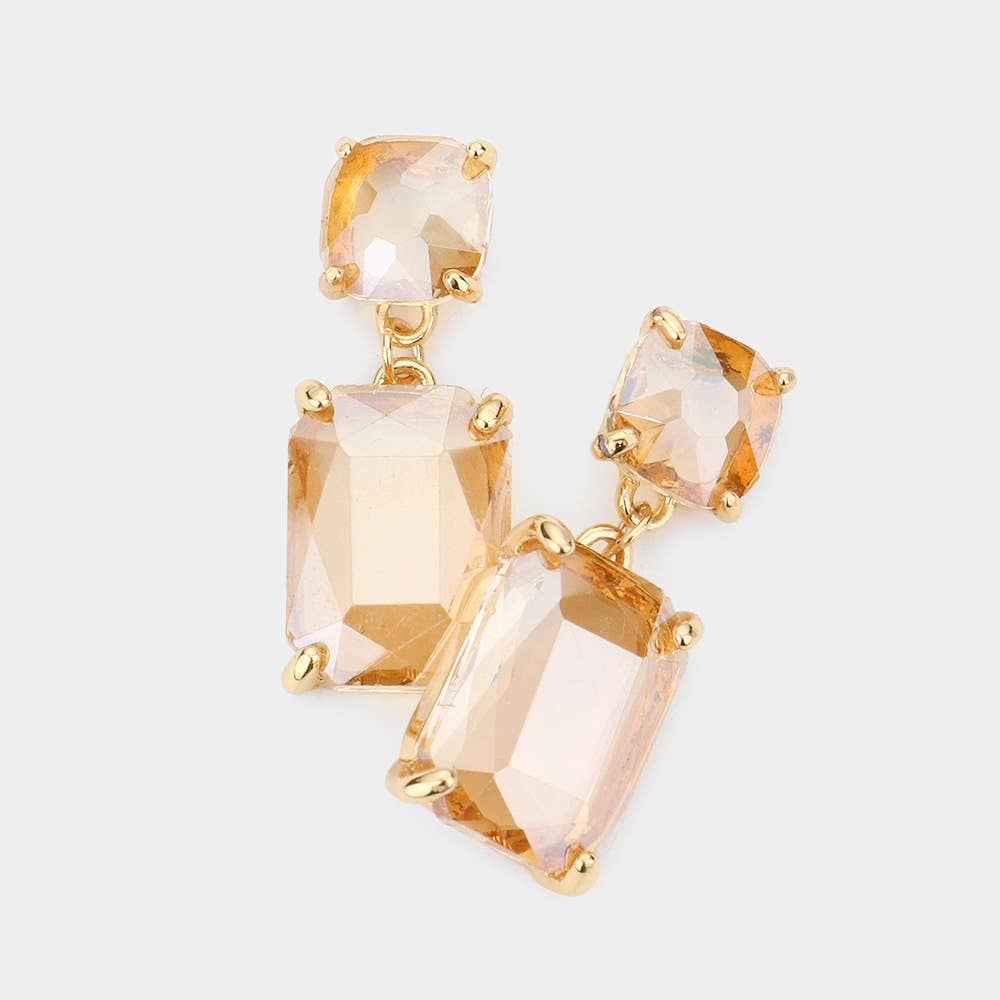 Clear and Champagne color Square Rectangle Glass Stone Dangle