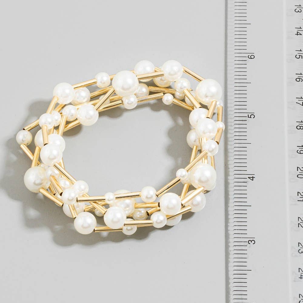 Pearl And Gold Bar Multi-Strand Bracelet