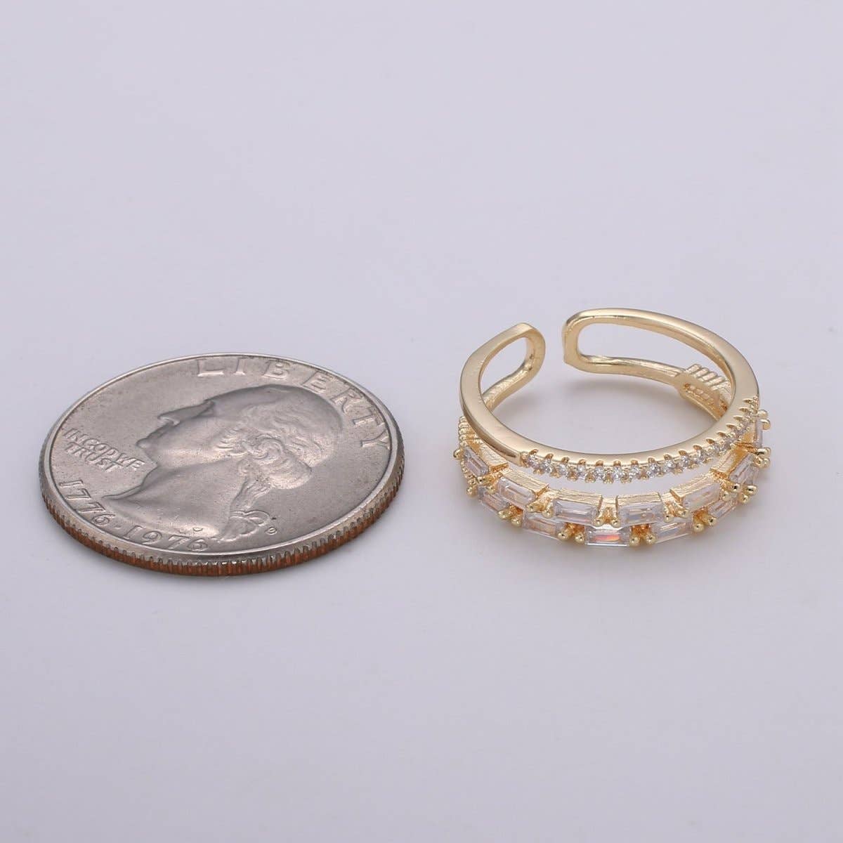OS 14K Gold Filled Baguette Micro Paved CZ Double Band Ring | U516
