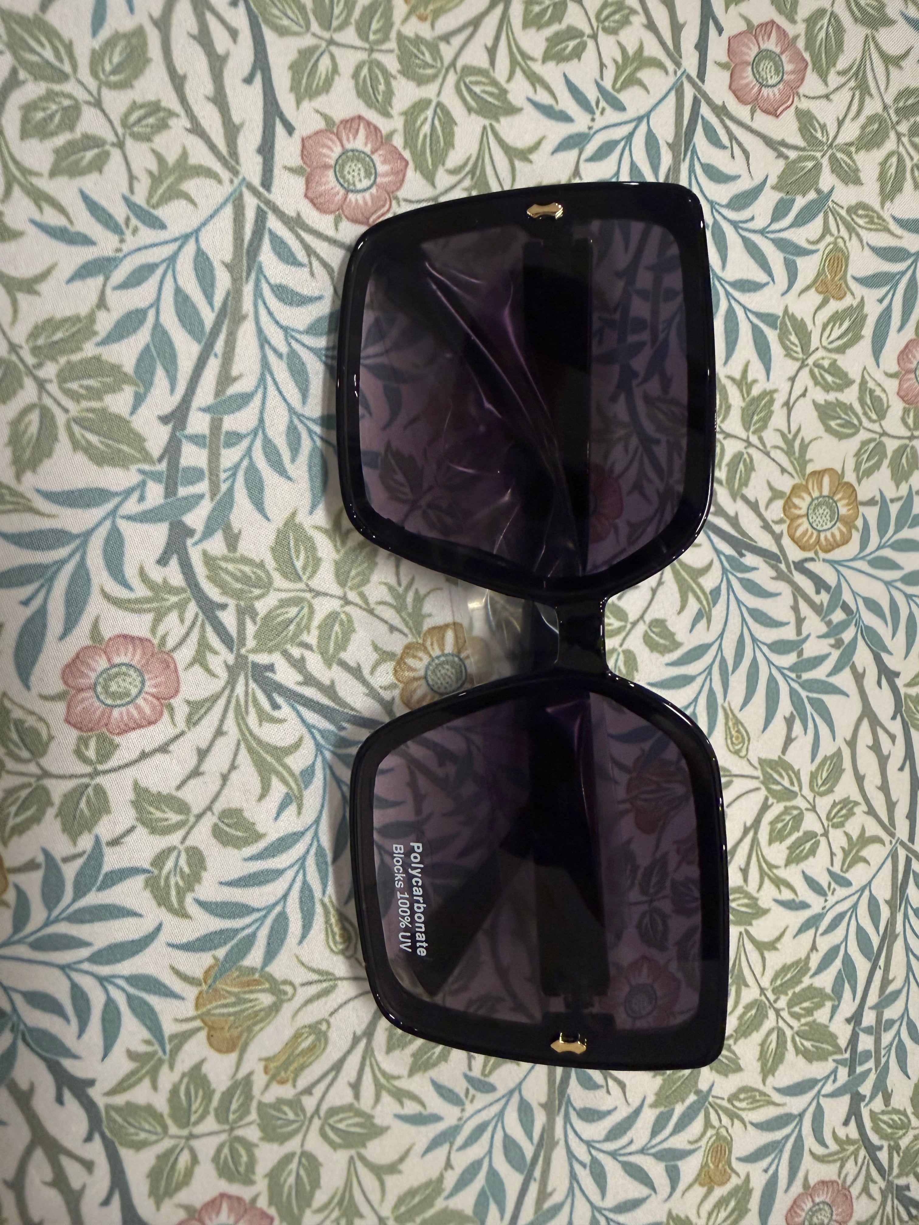 Oversized Square Sunglasses With Gold Corner Charm