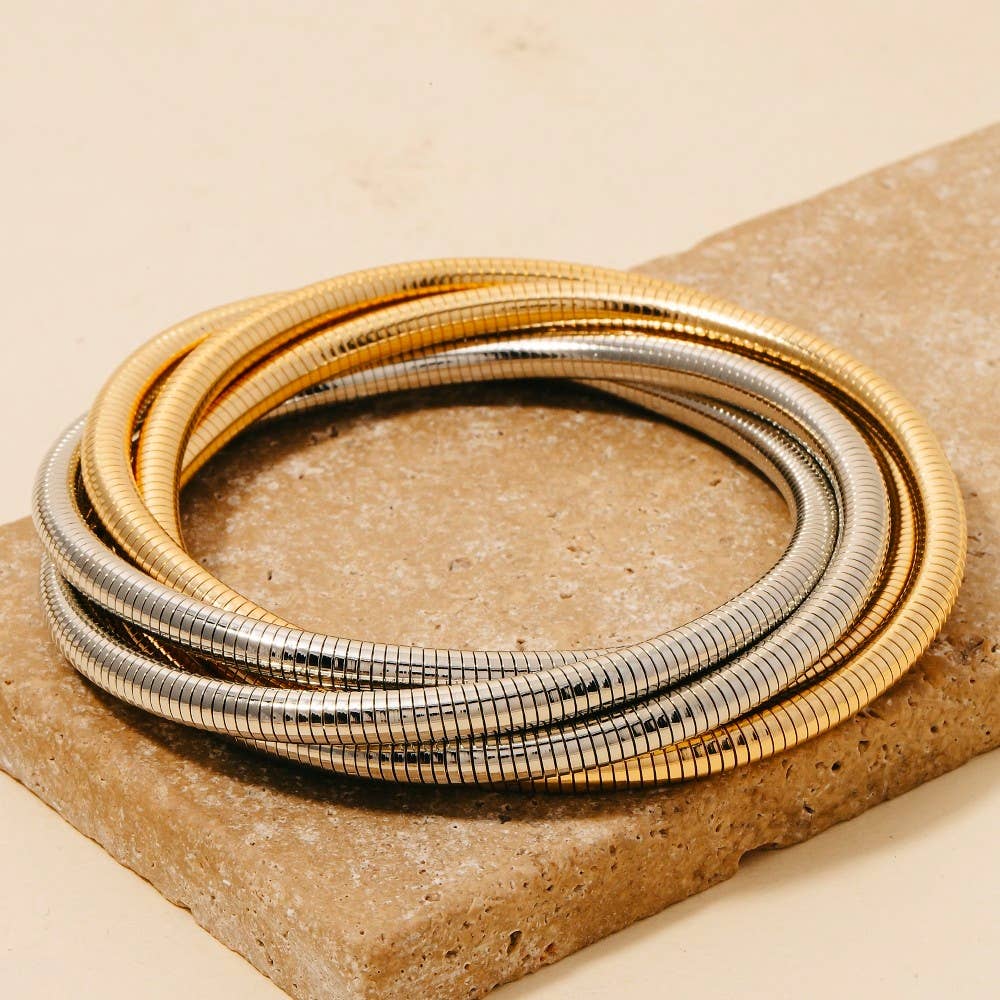 Knotted Elastic Metallic Coil Bracelet Set Gold