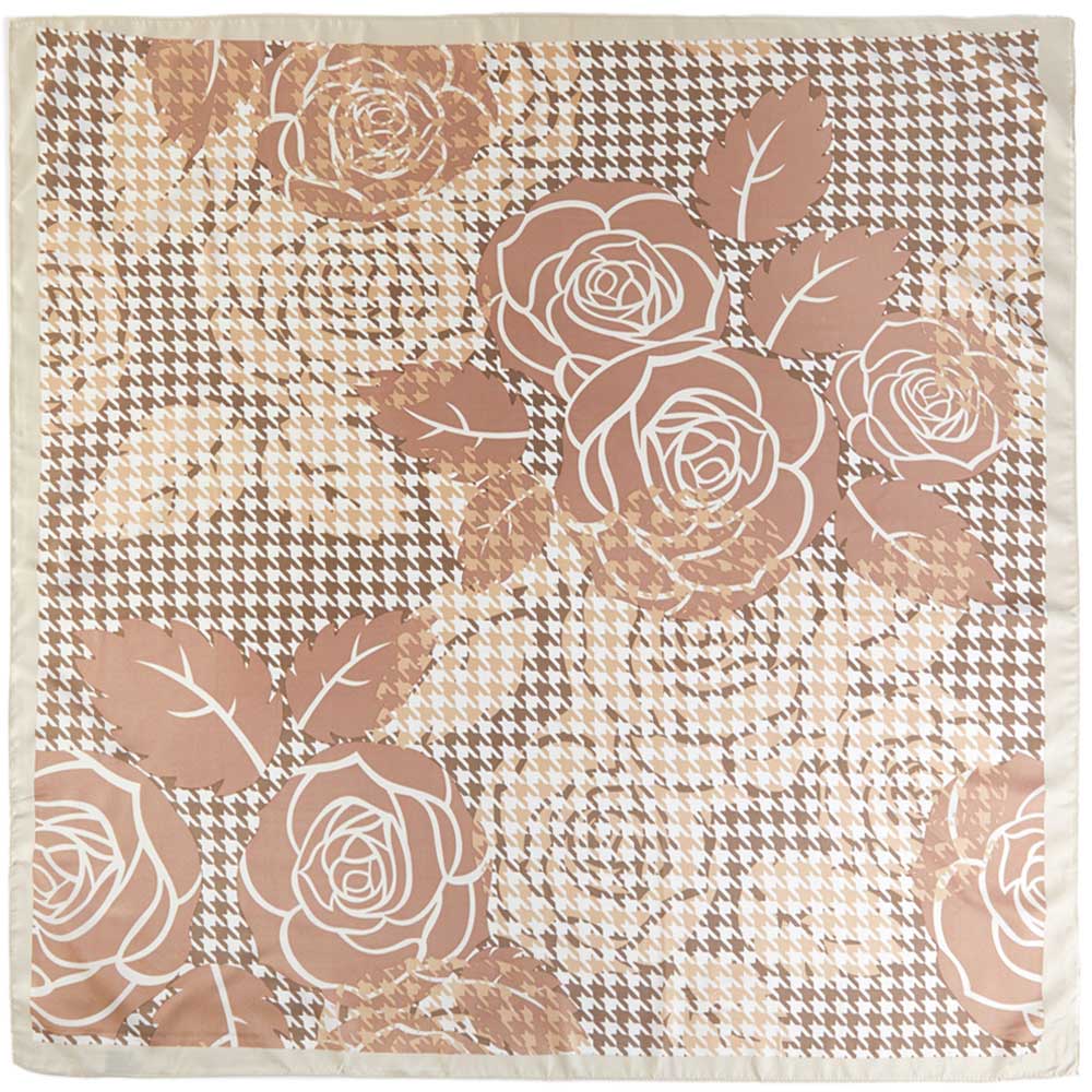 Silk Feel Vintage Houndstooth Pattern Square Scarf
