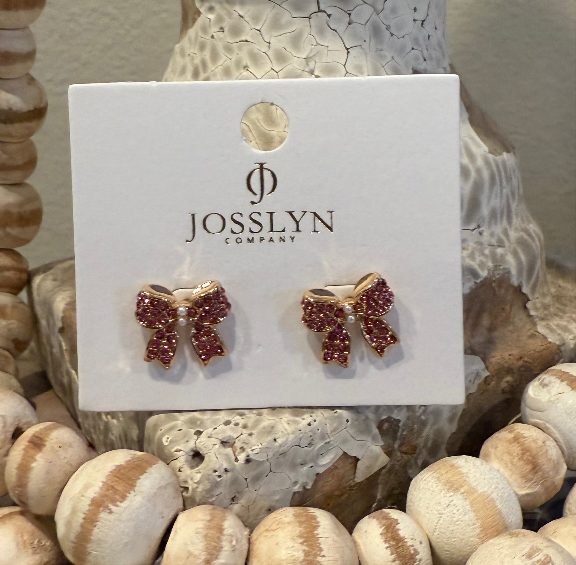 Pink Rhinestone Bow Earrings