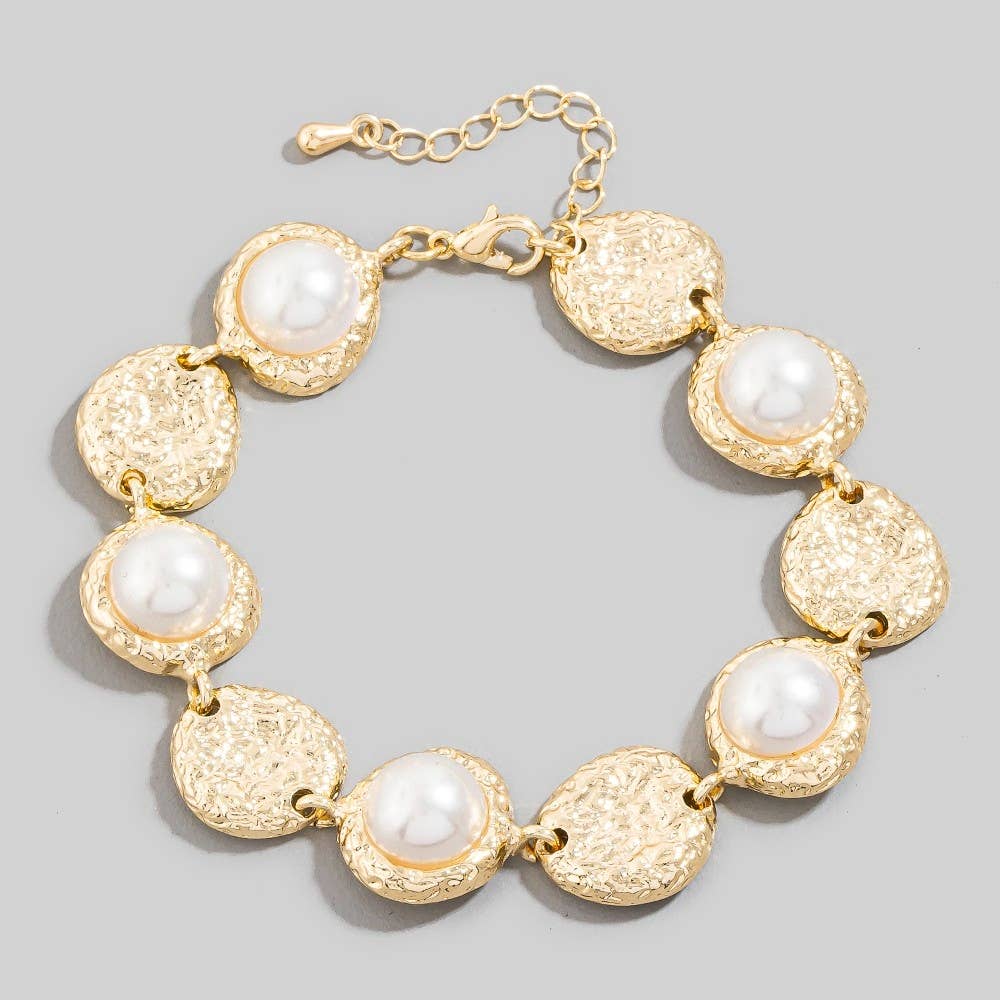 Textured Gold Pearl Bracelet