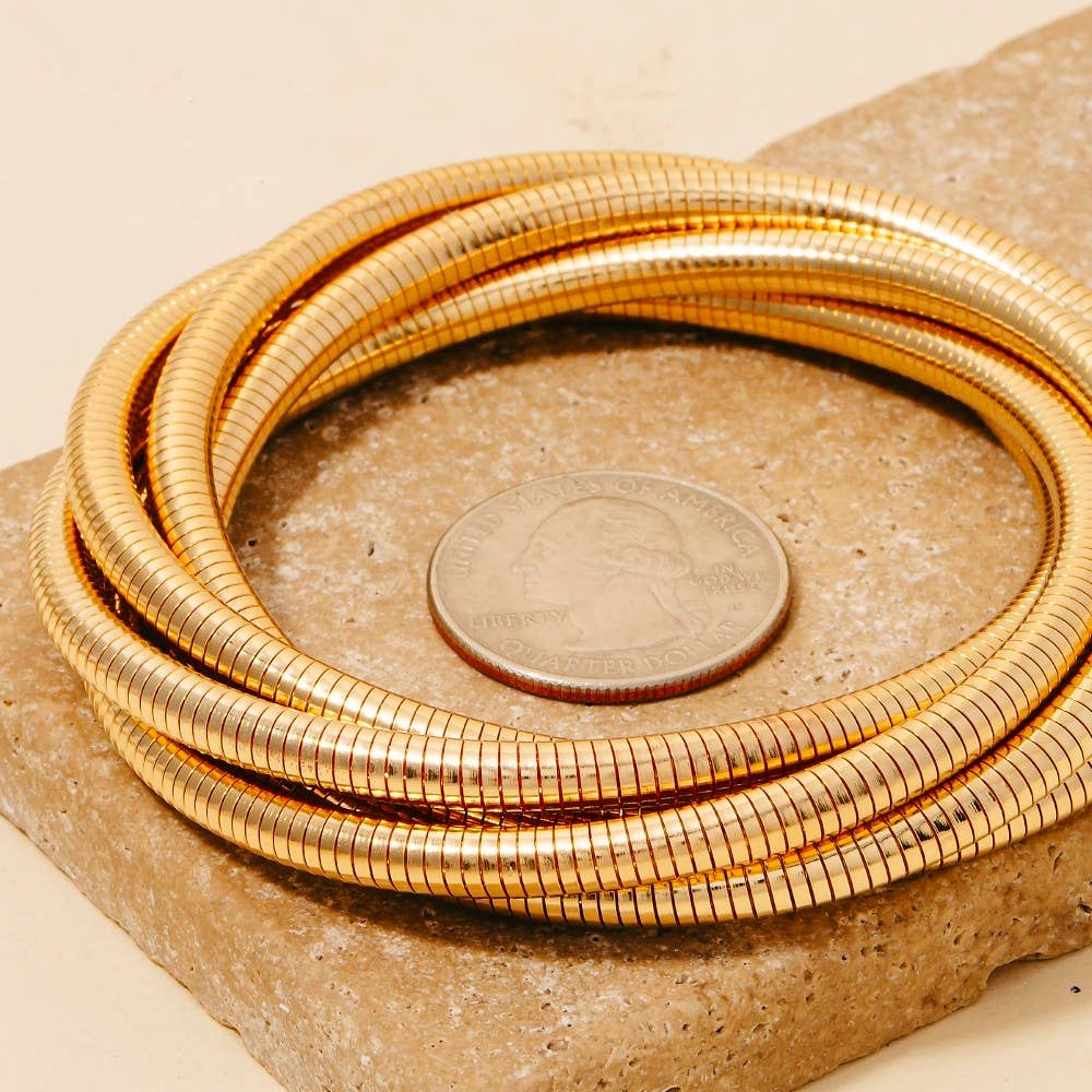 Knotted Elastic Metallic Coil Bracelet Set Gold