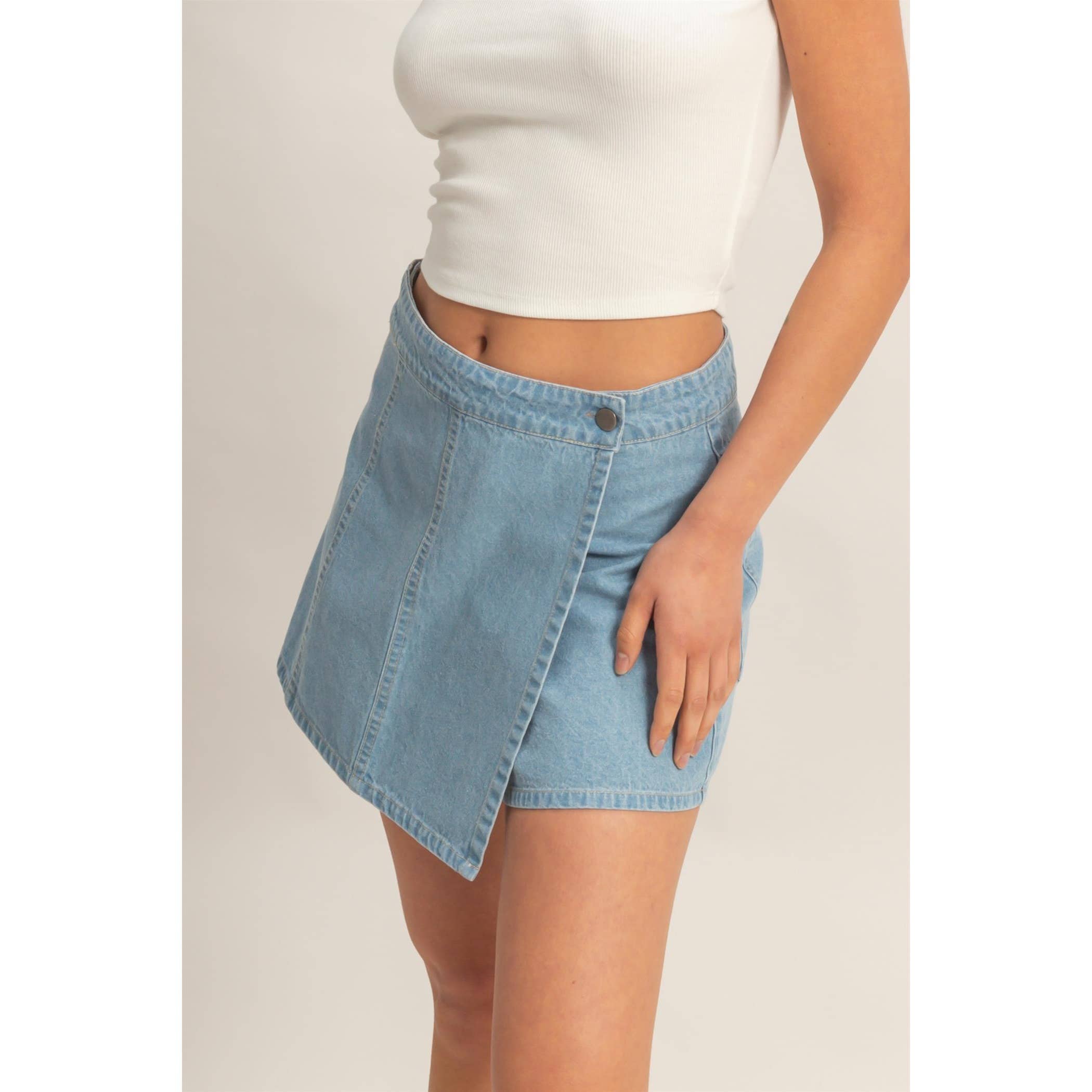 Wrap Front Denim Skort ETA 7/30