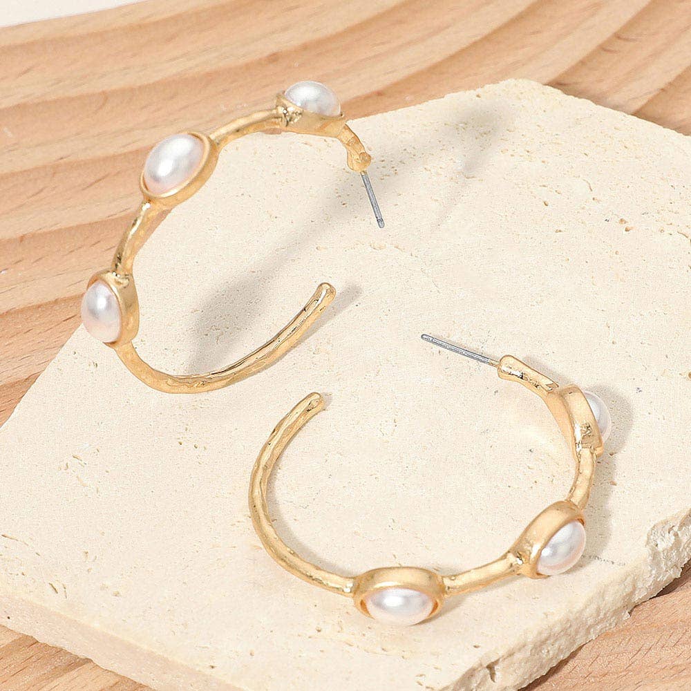 Faceted Oval Stone Around Hoop Earrings