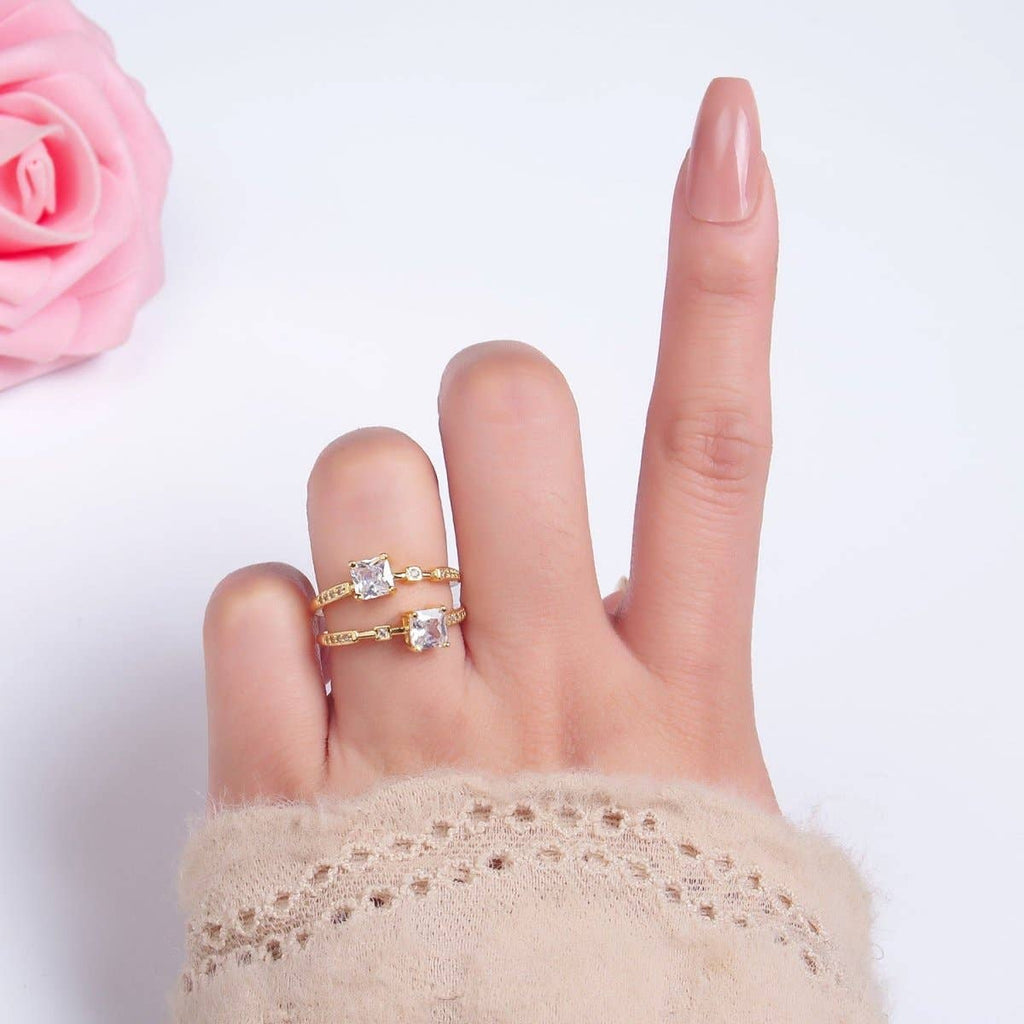 24K Gold Filled Square CZ Micro Paved Geometric Double Band Ring | O545