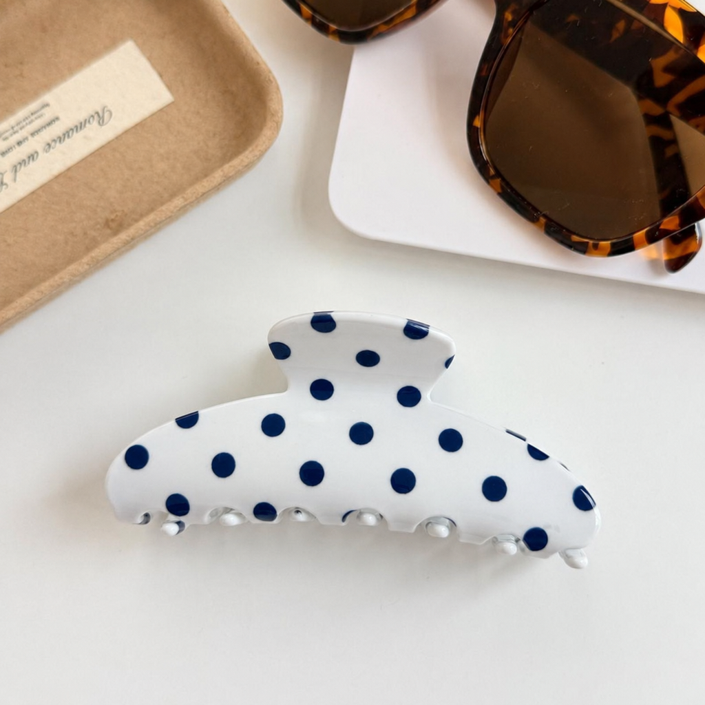 Retro Polka Dot Hair Claw - Glossy Spotted French ETA 9/16