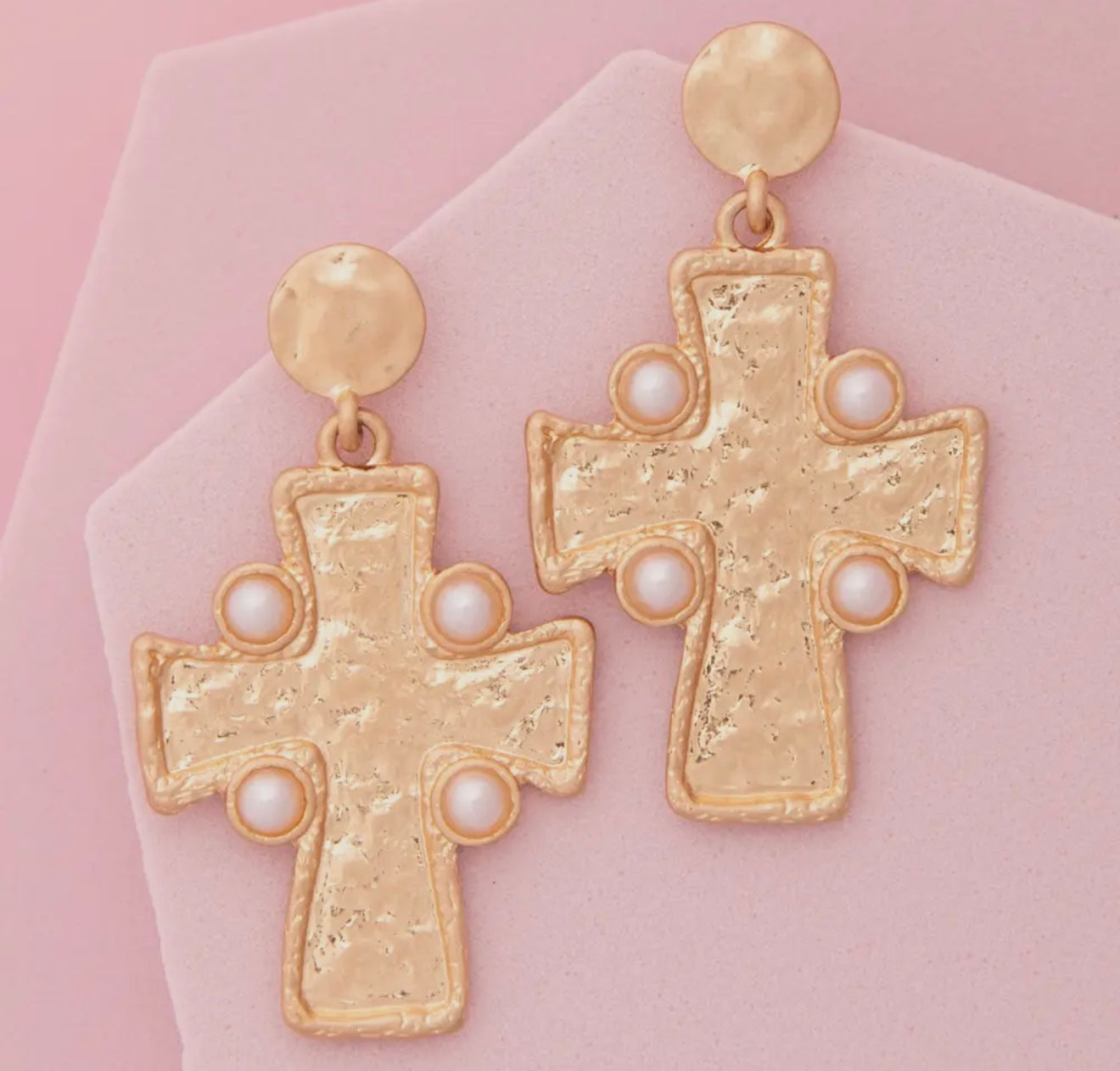 Pearl Embellished Cross Dangle Earrings