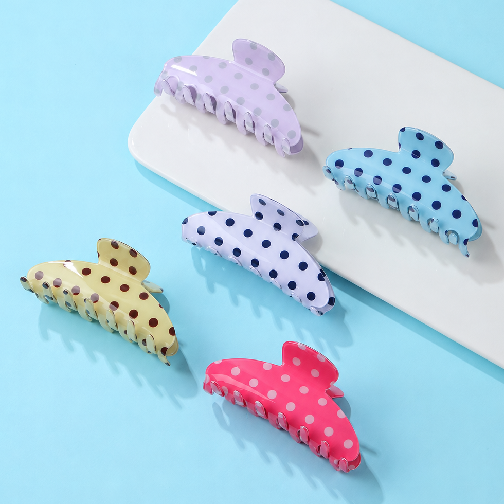 Retro Polka Dot Hair Claw - Glossy Spotted French ETA 9/16
