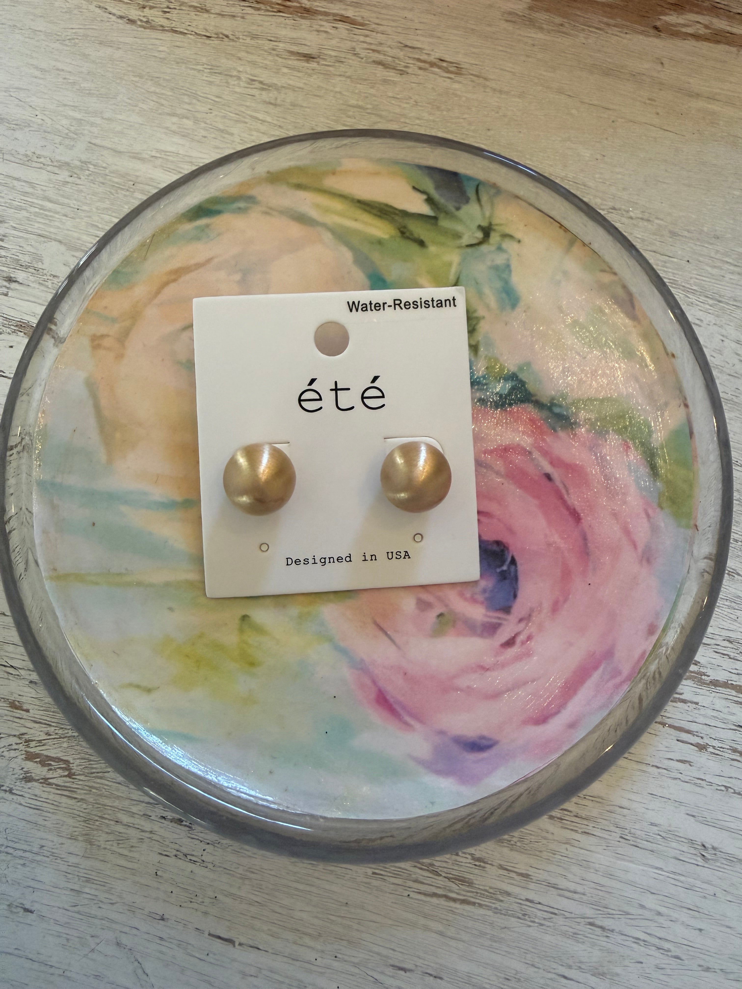 Brushed Gold Stud Ball Earrings
