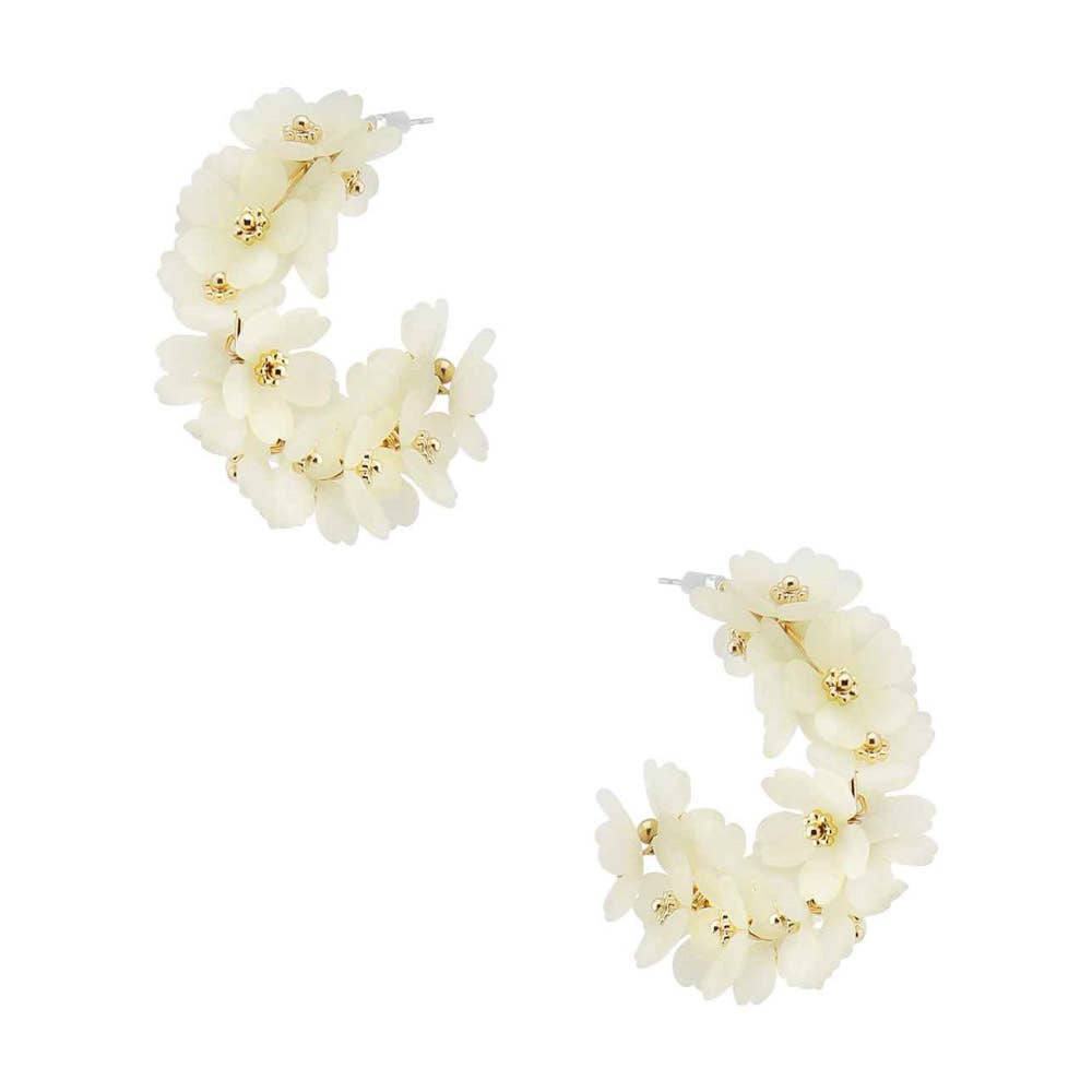 FLORAL CLUSTER HOOP EARRING WHITE