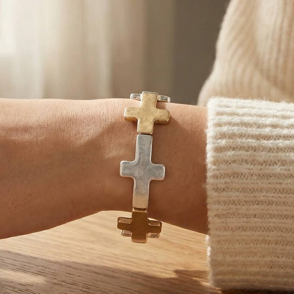 Metallic Cross Link Bracelet Mix Metal