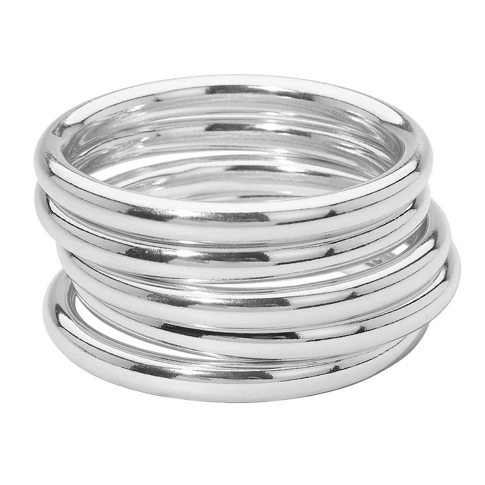 Gold 5PCS - Stackable Polished Metal Multi Layered Bangle Bracelets