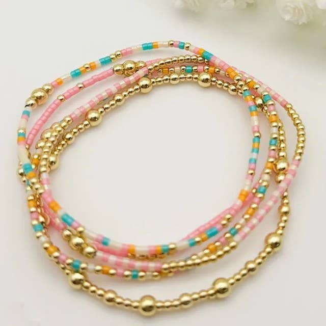 MULTI LAYER NATURAL STONE BALL CHAIN LINK BRACELET ETA 9/16