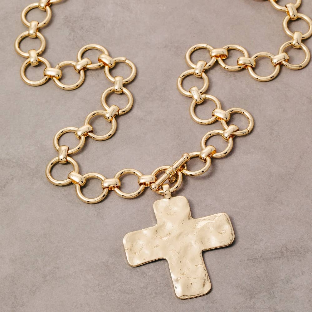 Hammered Cross Statement Necklace