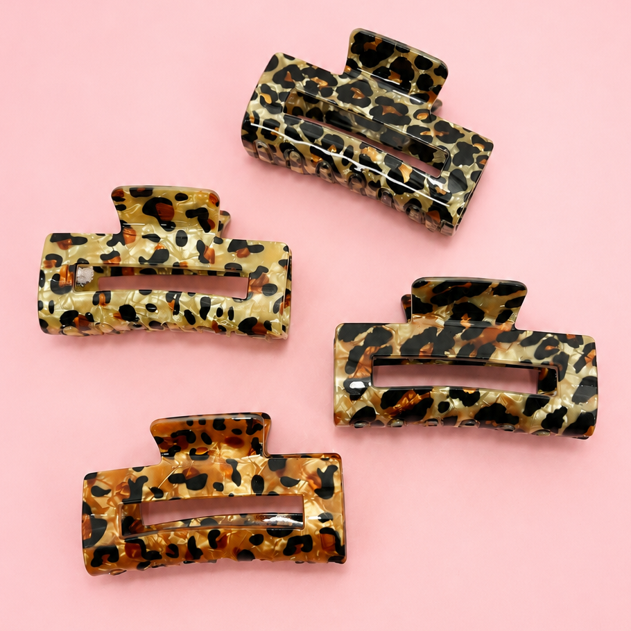 RECTANGLE LEOPARD ANIMAL DESIGN HAIR CLAW CLIPS ETA 9/16