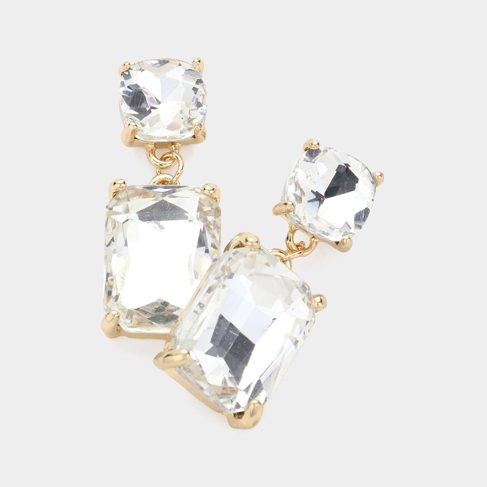 Clear and Champagne color Square Rectangle Glass Stone Dangle
