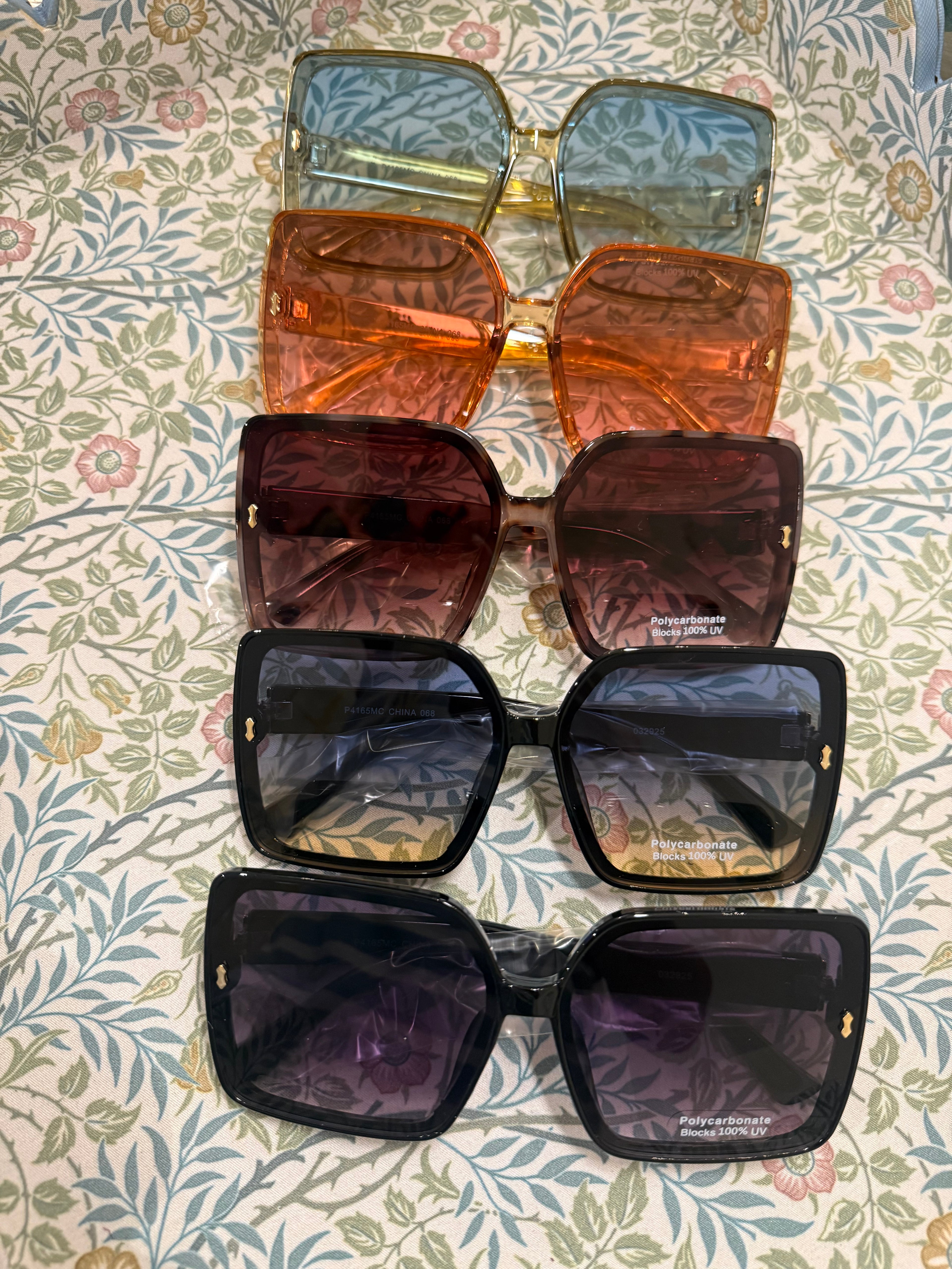 Oversized Square Sunglasses With Gold Corner Charm