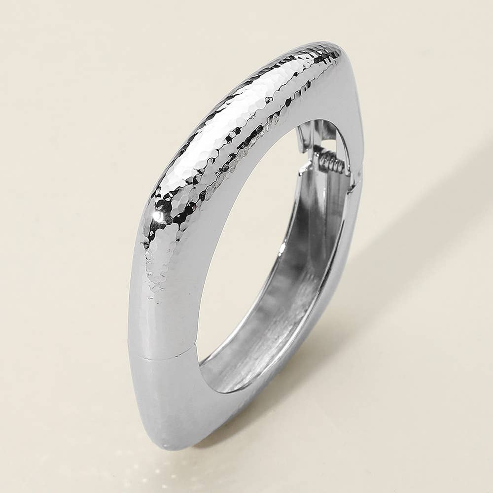 Silver Hammered Metal Hinged Bangle Bracelet