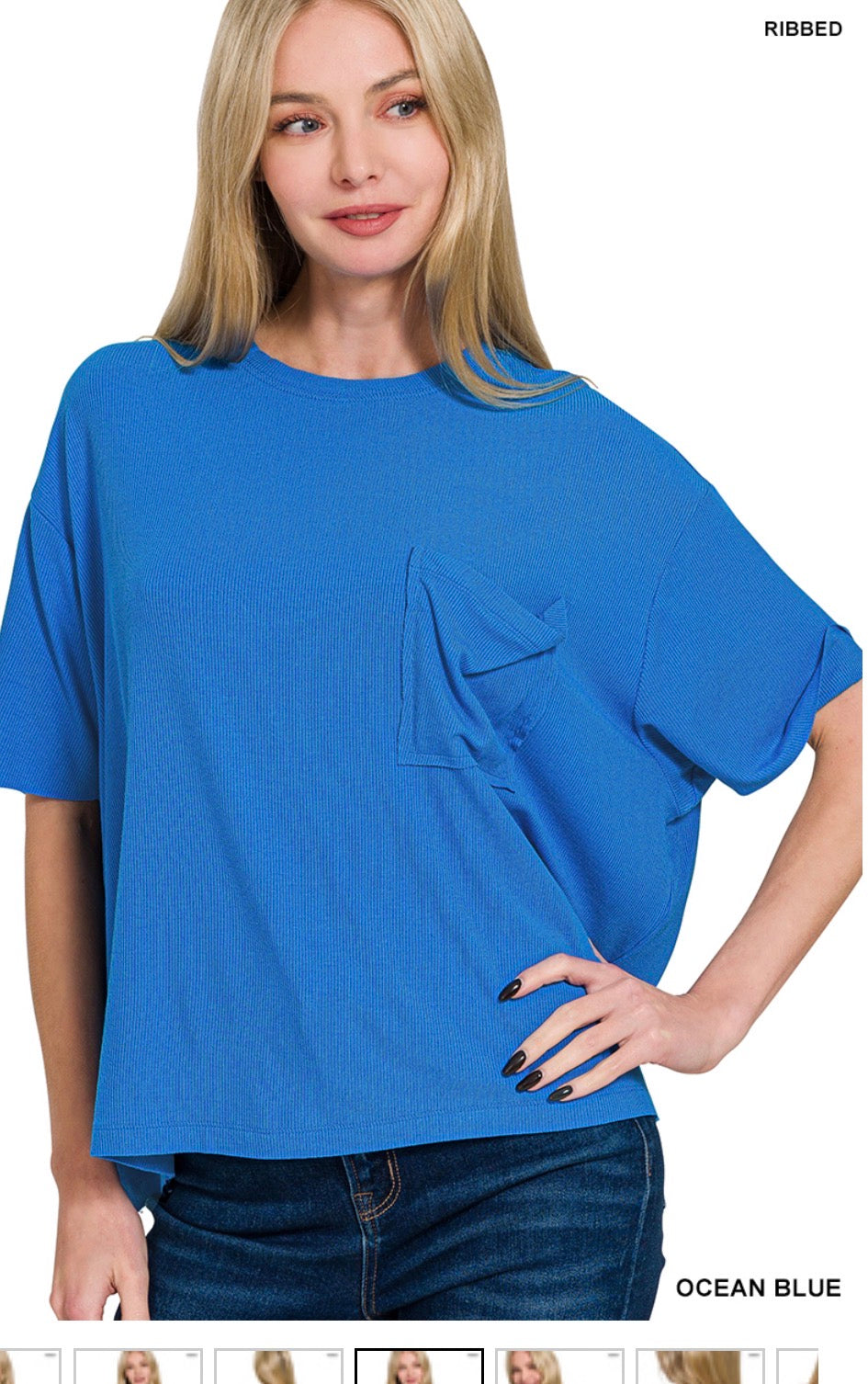 Zenana Ocean Blue Pocket Top