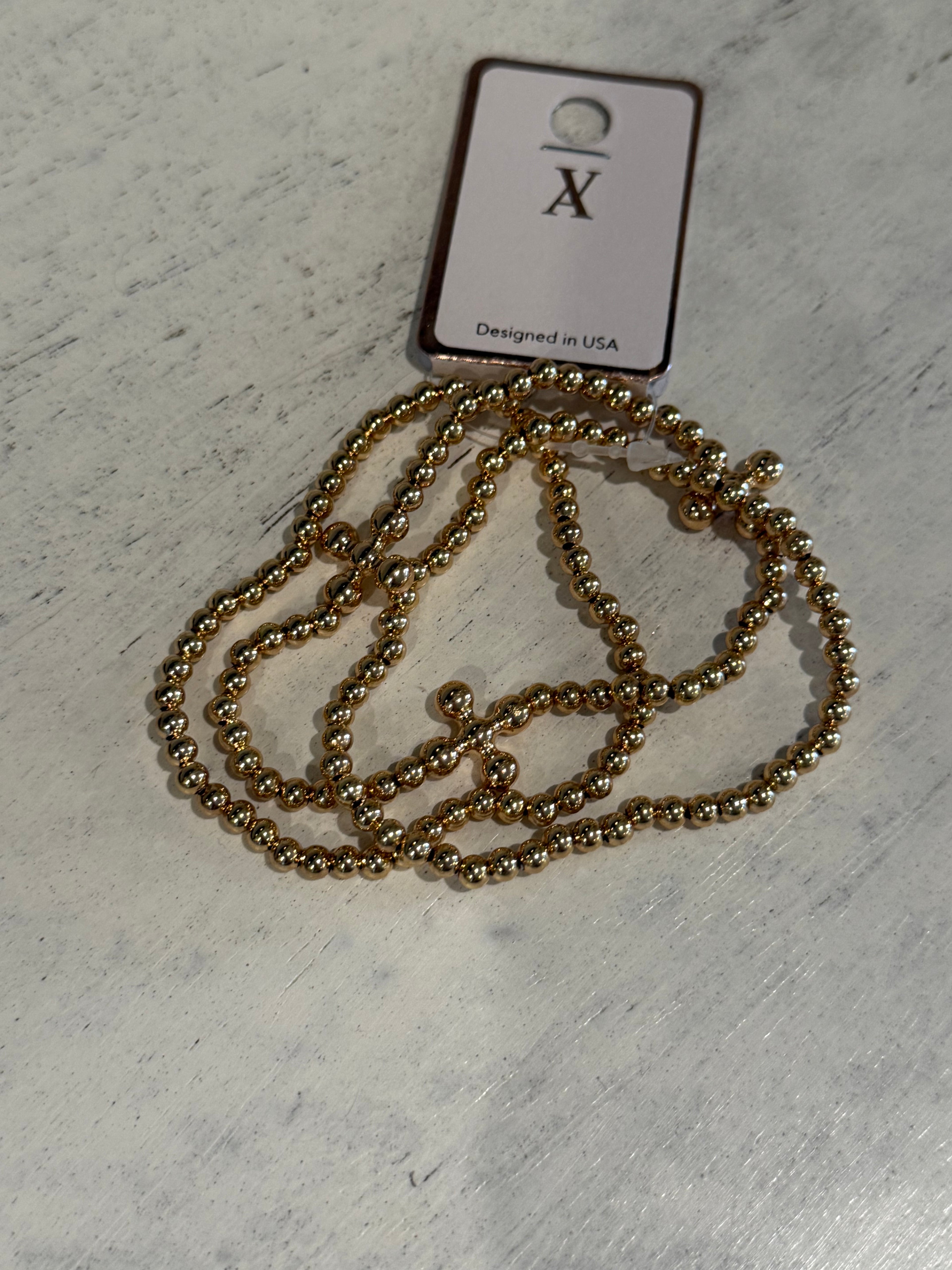 Beaded Gold Cross Stack Bracelet