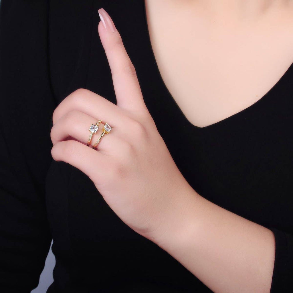 24K Gold Filled Square CZ Micro Paved Geometric Double Band Ring | O545