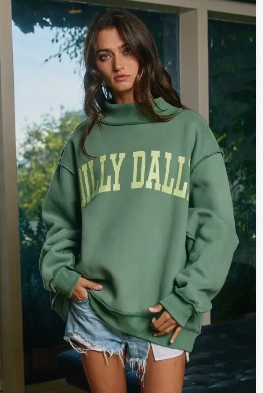 Green Dilly Dally Printed Mock Neck Sweatshirt