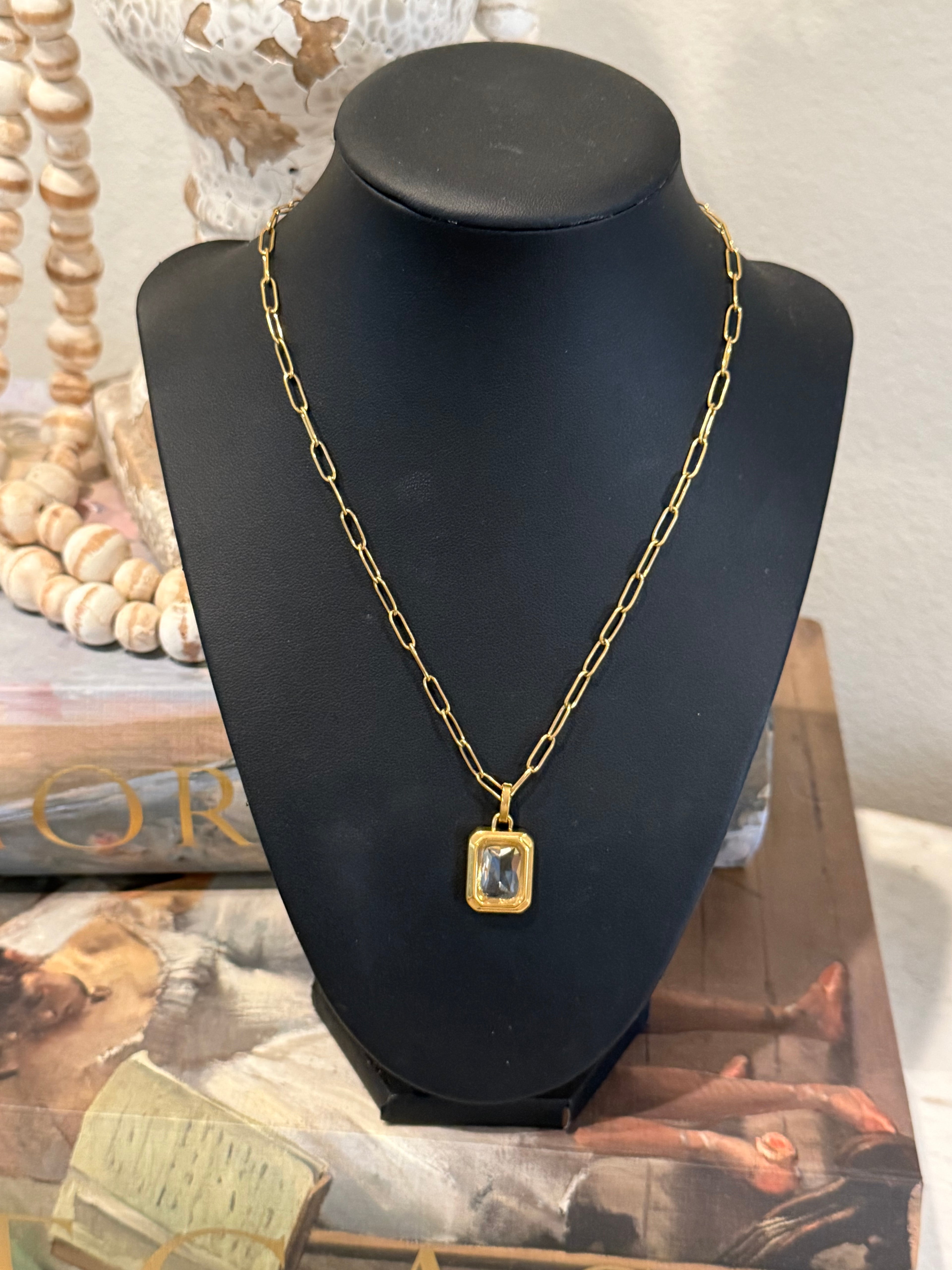 Square Clear Pendant Chain Necklace