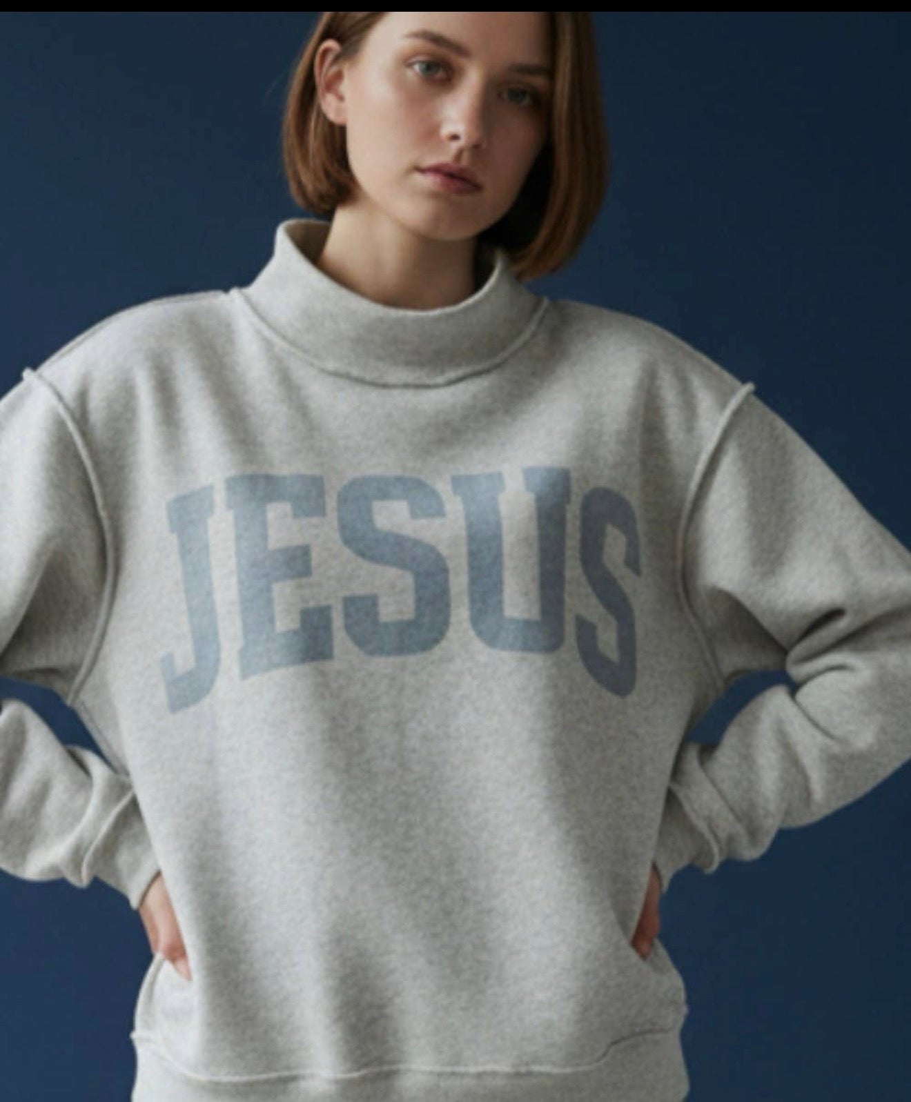 Mock Neck Reversible Sweatshirt Blue Print Jesus/God is Good