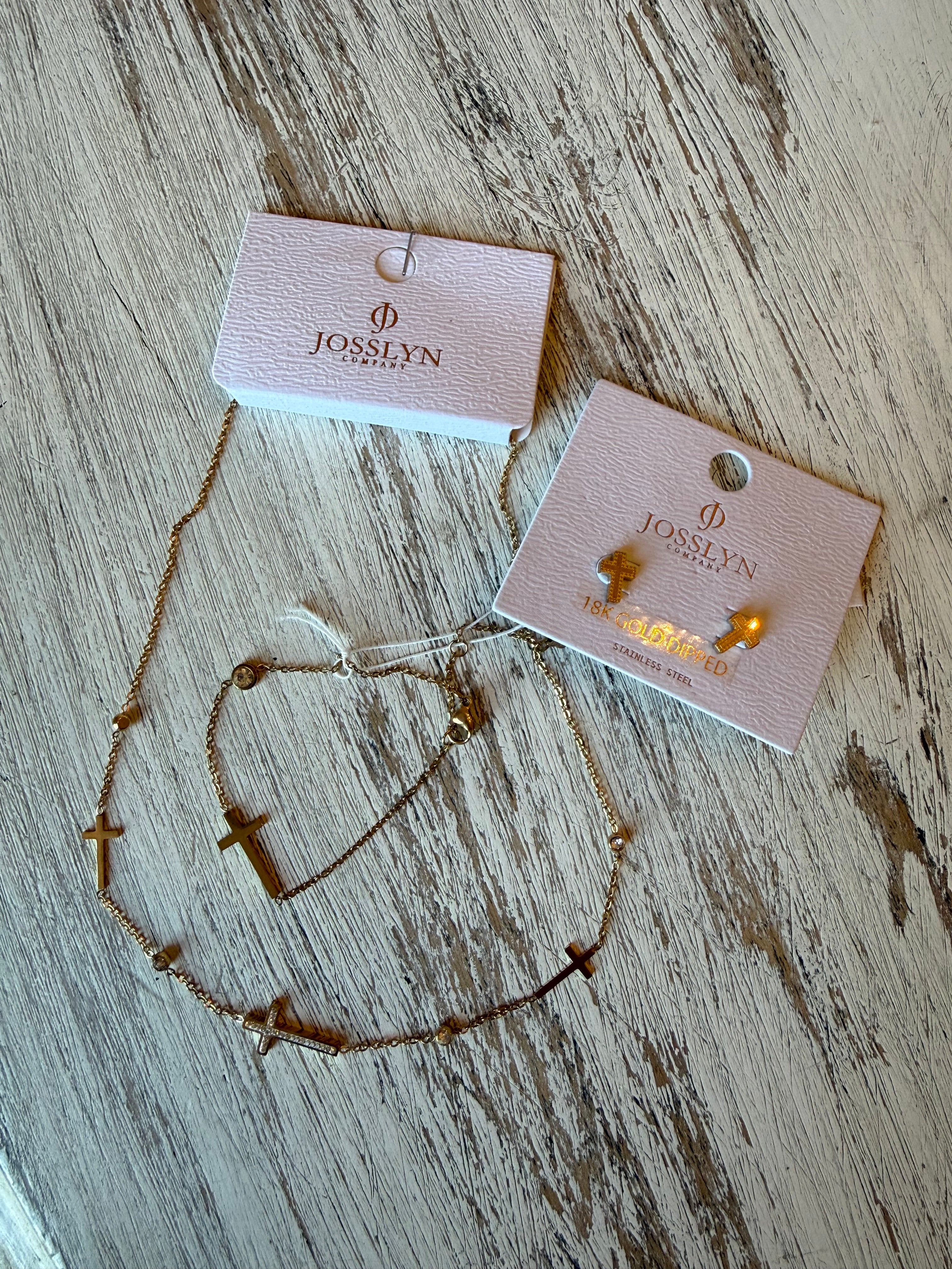 Cross and Rhinestone Bracelet