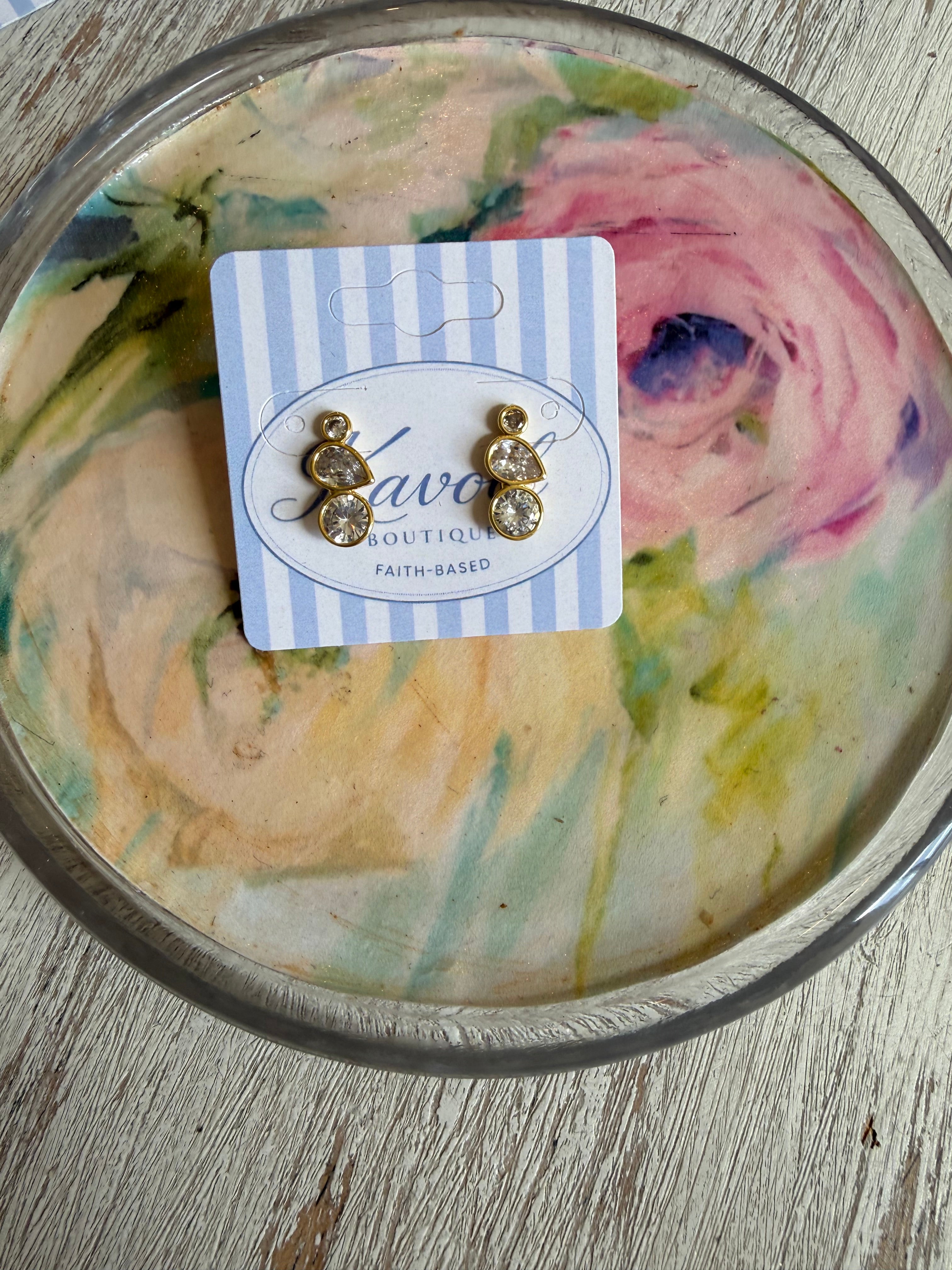 Trio Drop Stone Earrings