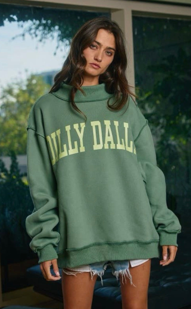 Green Dilly Dally Printed Mock Neck Sweatshirt