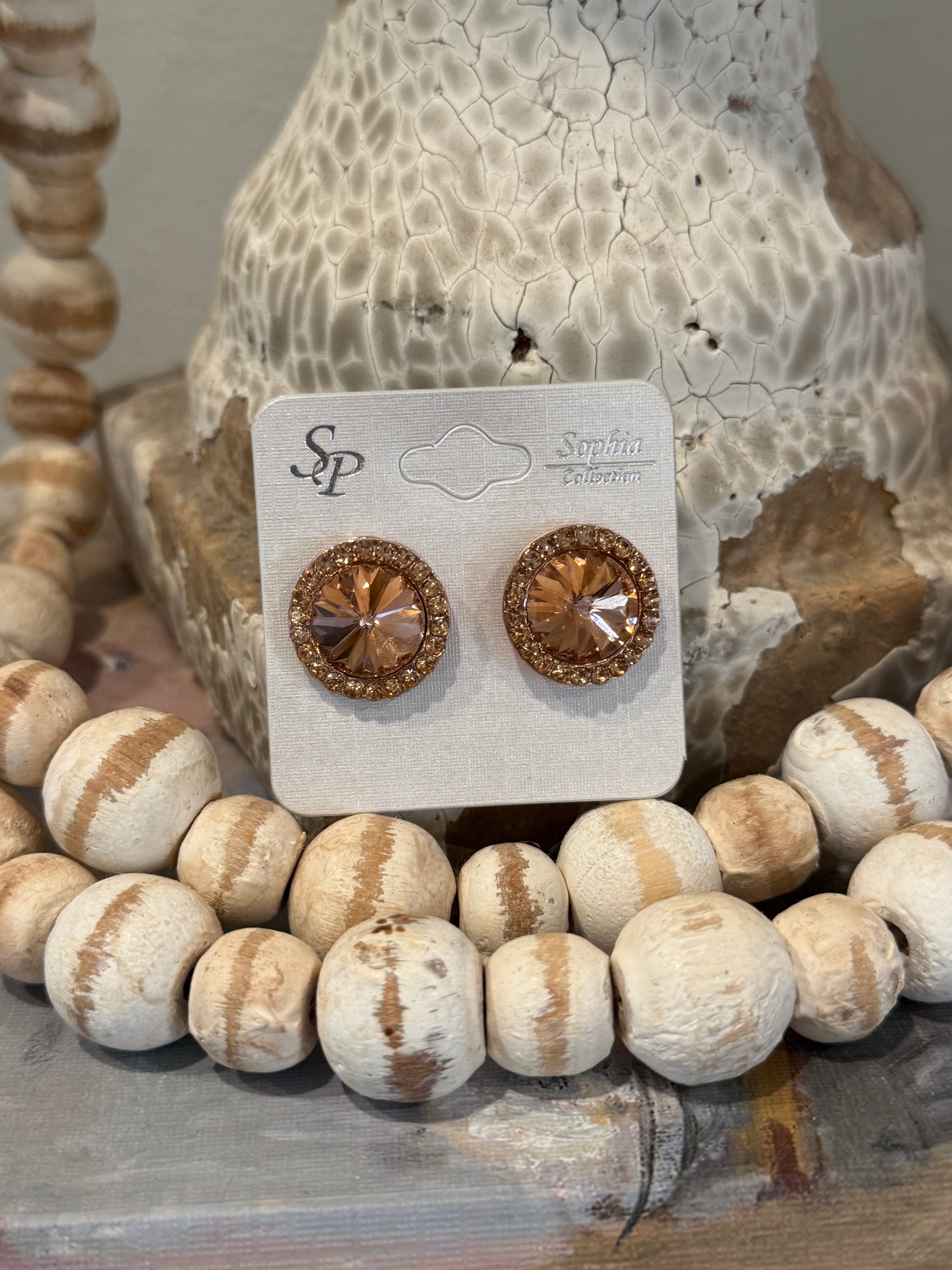 Crystal Halo Rose Gold Stud Earrings