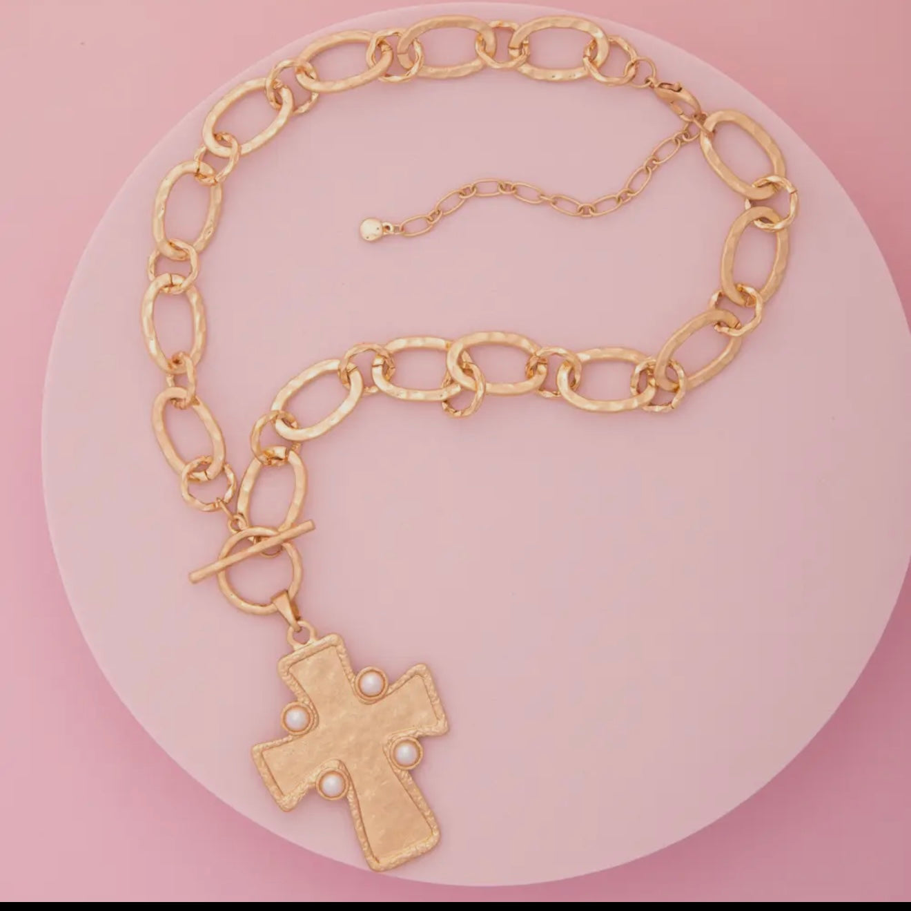Pearl Embellished Cross Pendant Necklace