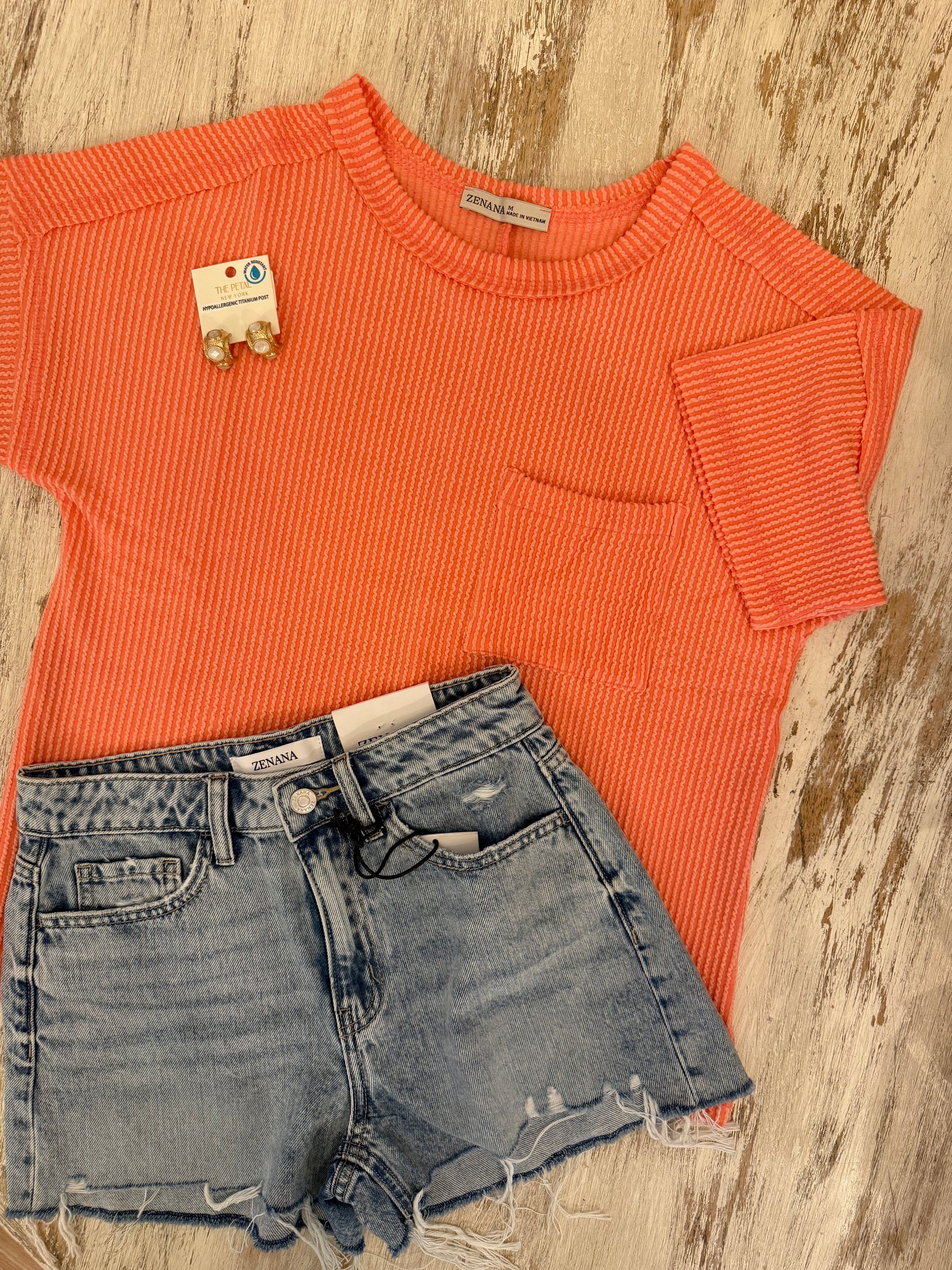 Coral Ribbed Pocket Top