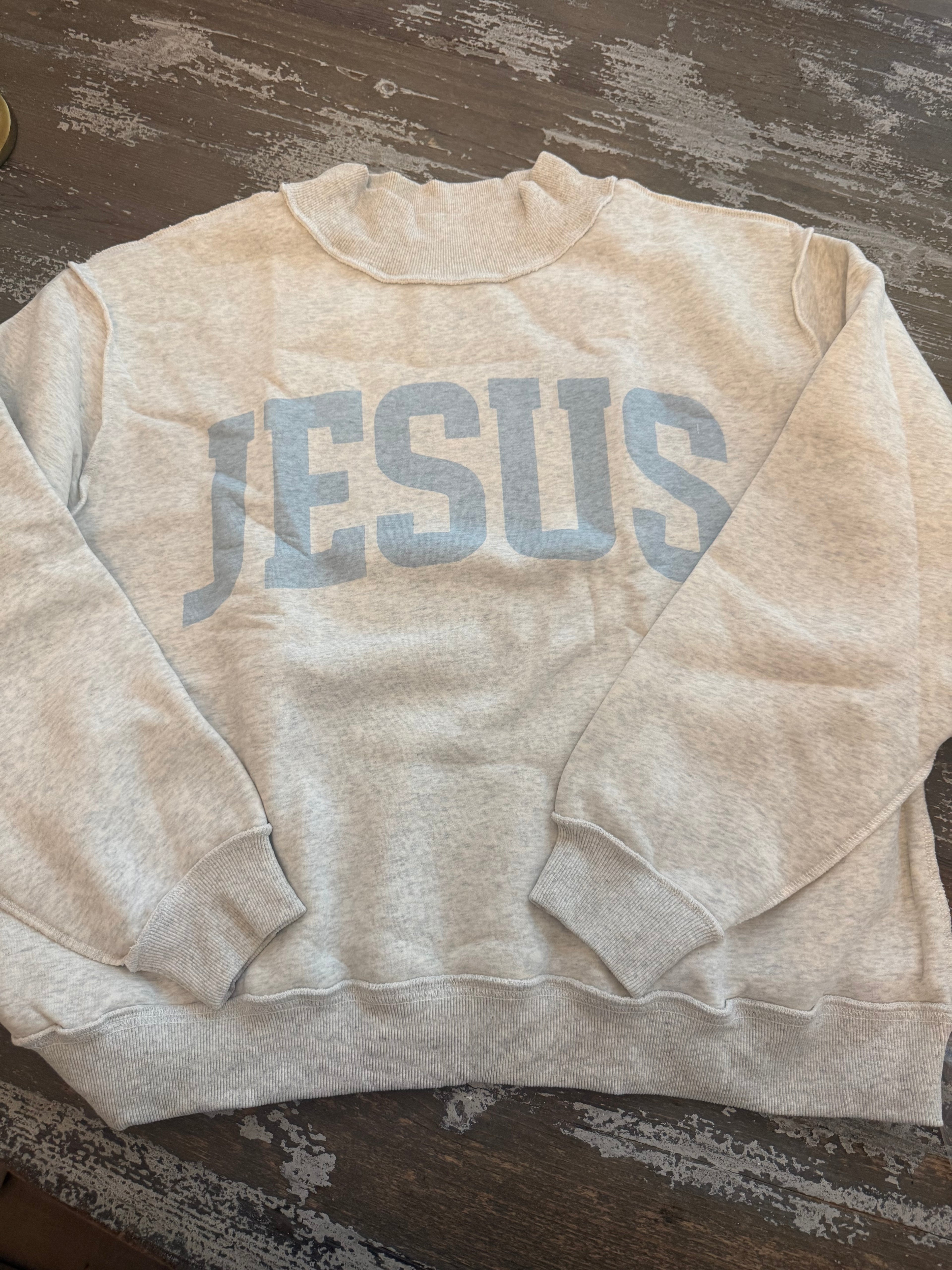 Mock Neck Reversible Sweatshirt Blue Print Jesus/God is Good