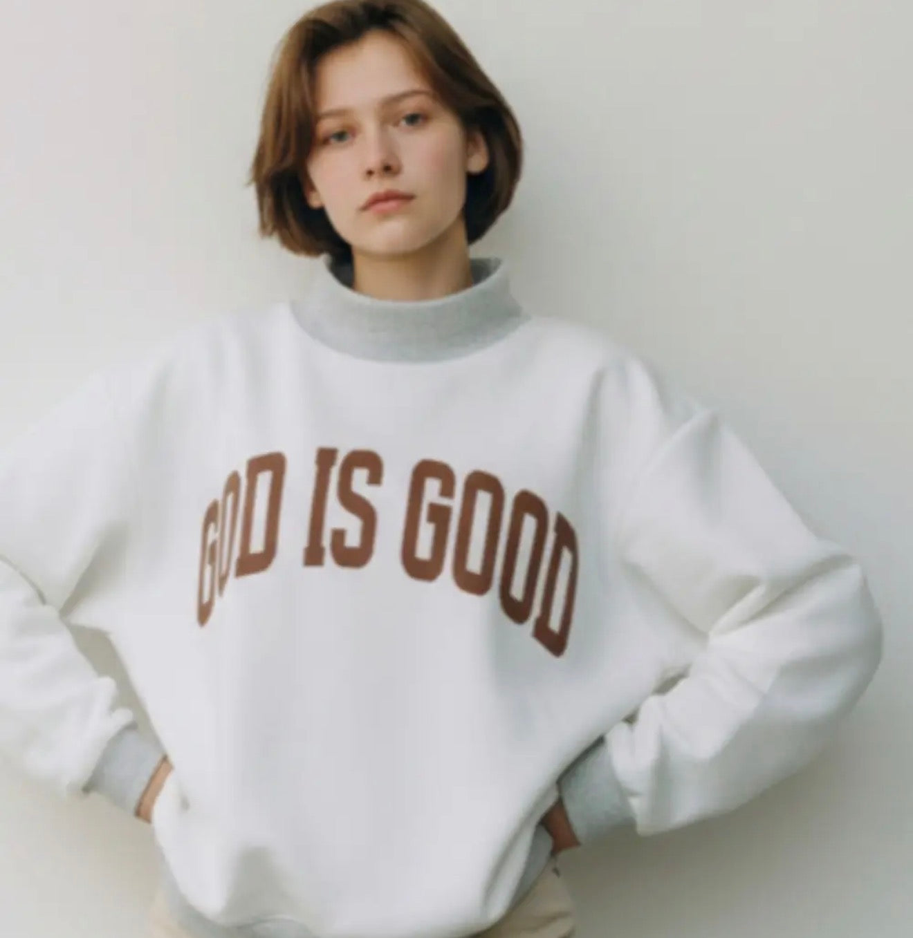 Reversible Jesus Sweatshirt Mock Neck Brown Print
