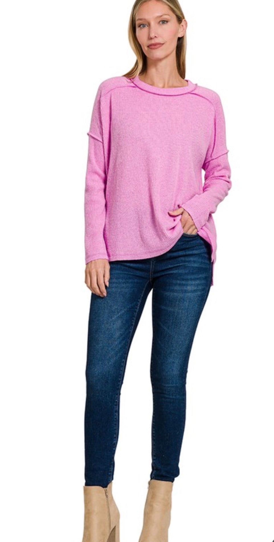 Zenana Brushed Top in Bright Mauve