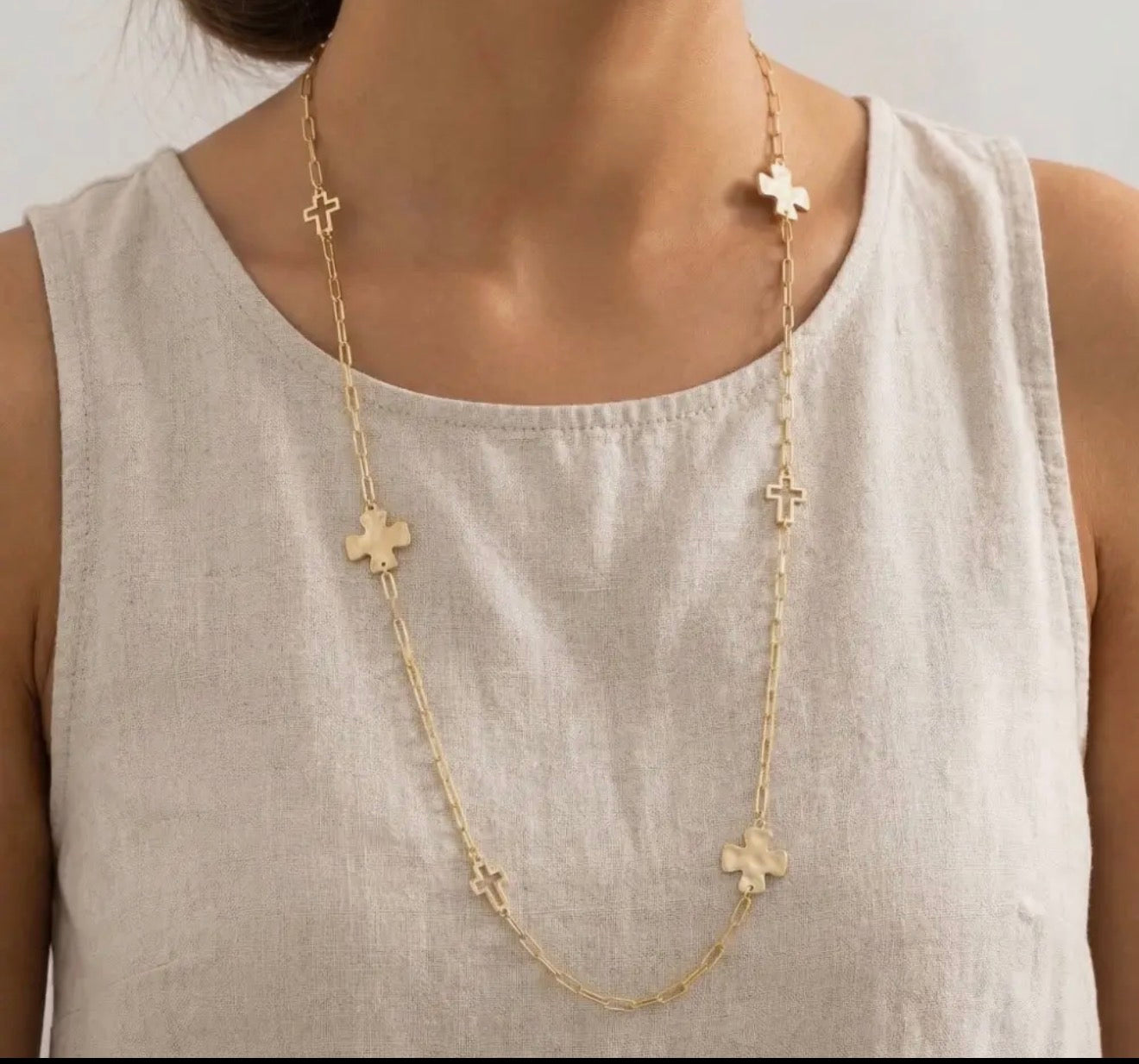 Long Gold Cross Necklace
