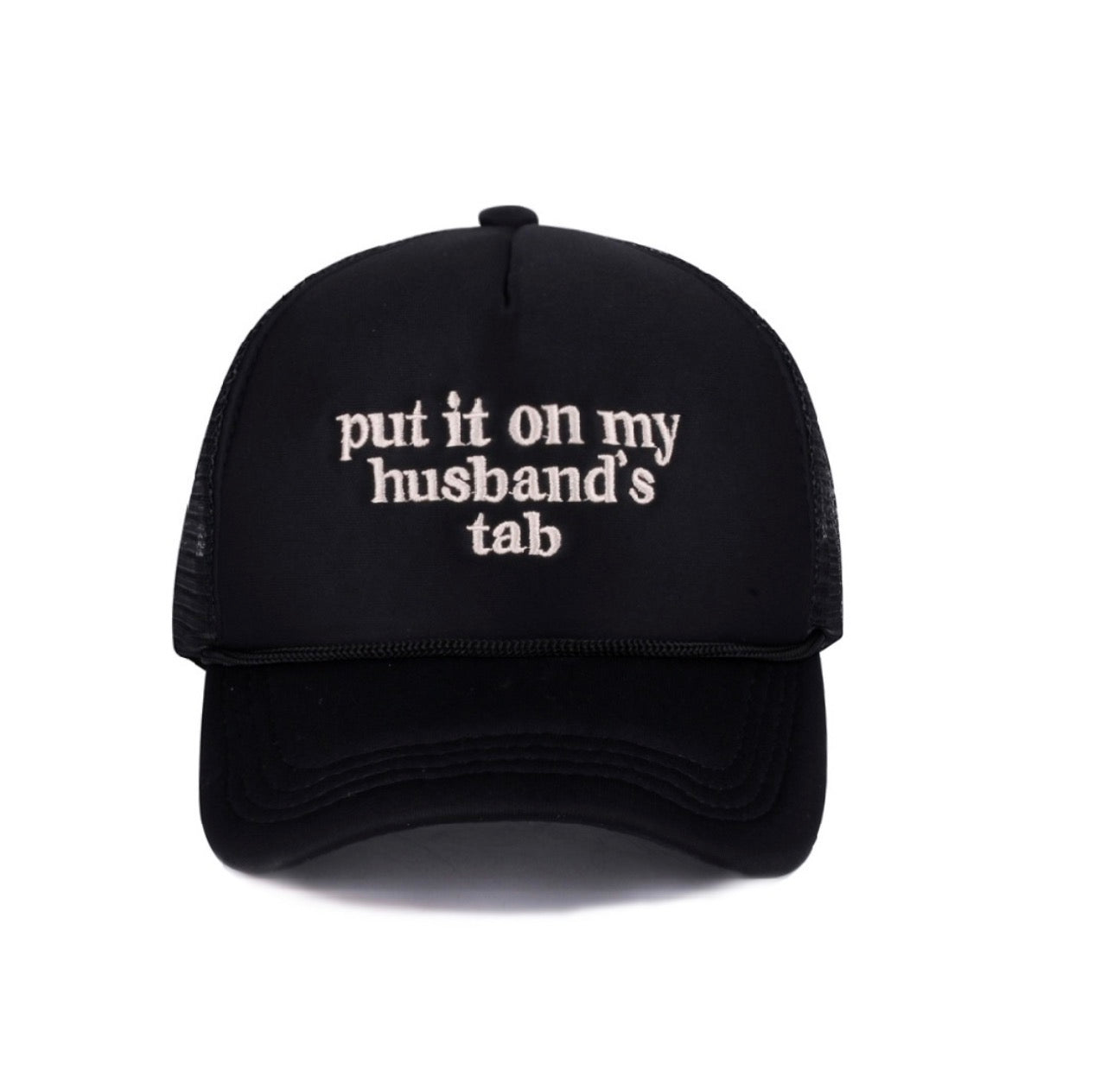 Put It On My Husbands Tab Black Trucker Hat