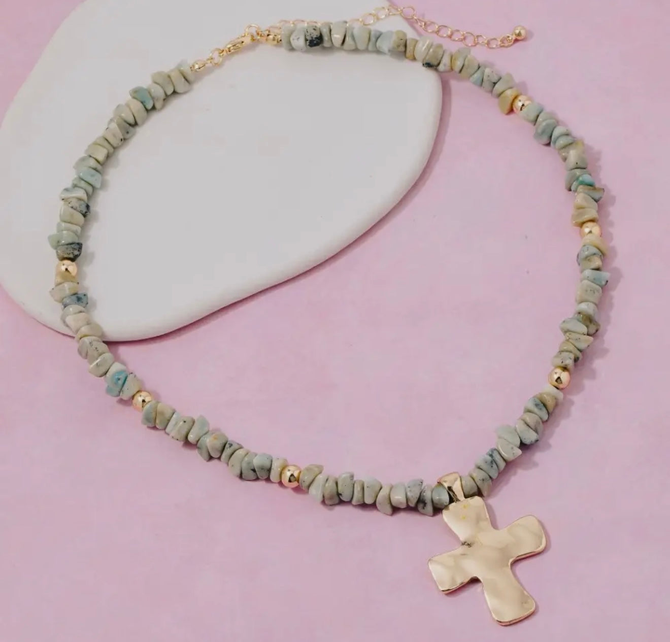 Gabby Cross Stone Necklace