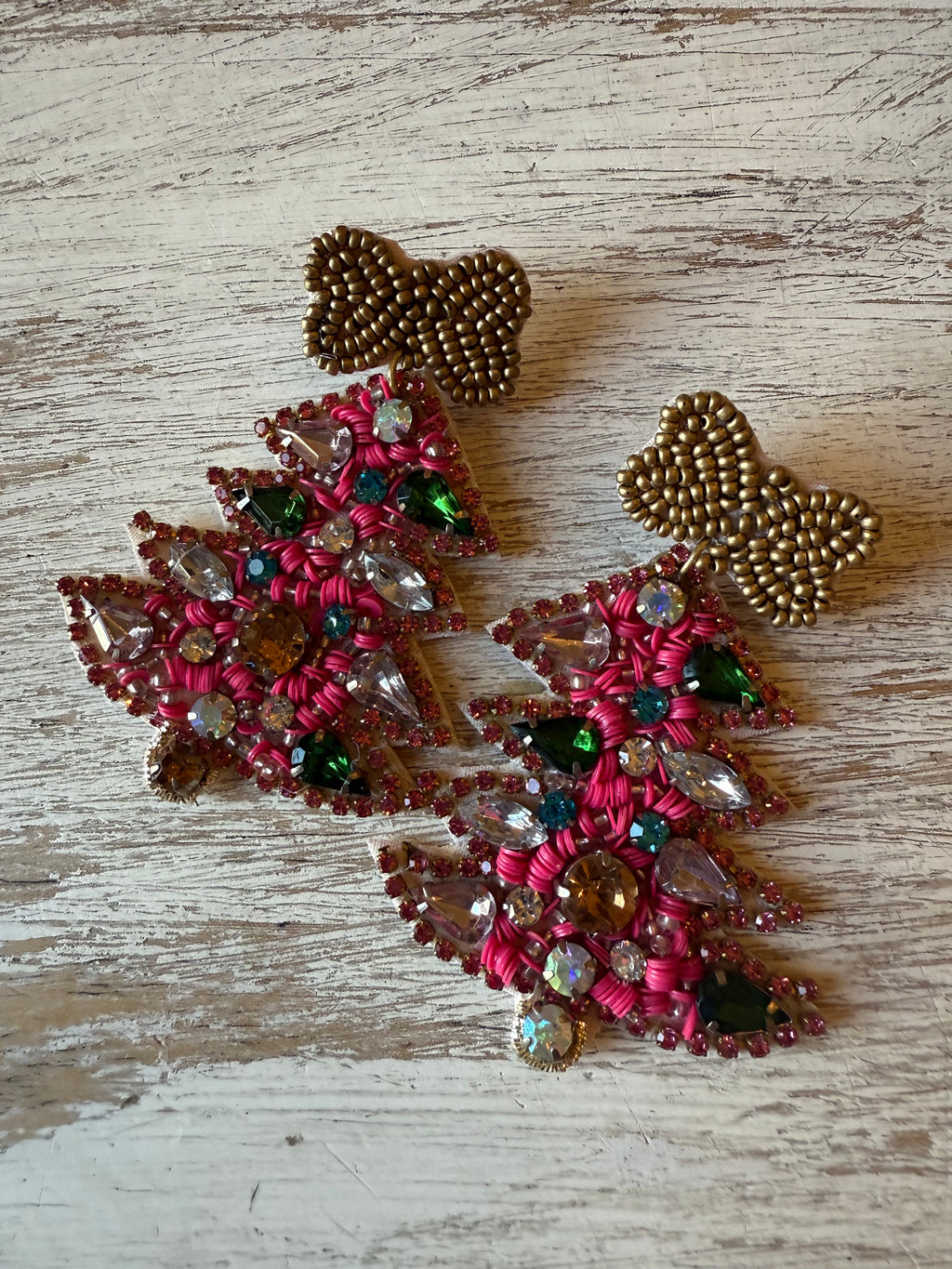 Pink Christmas Tree Jeweled Earrings