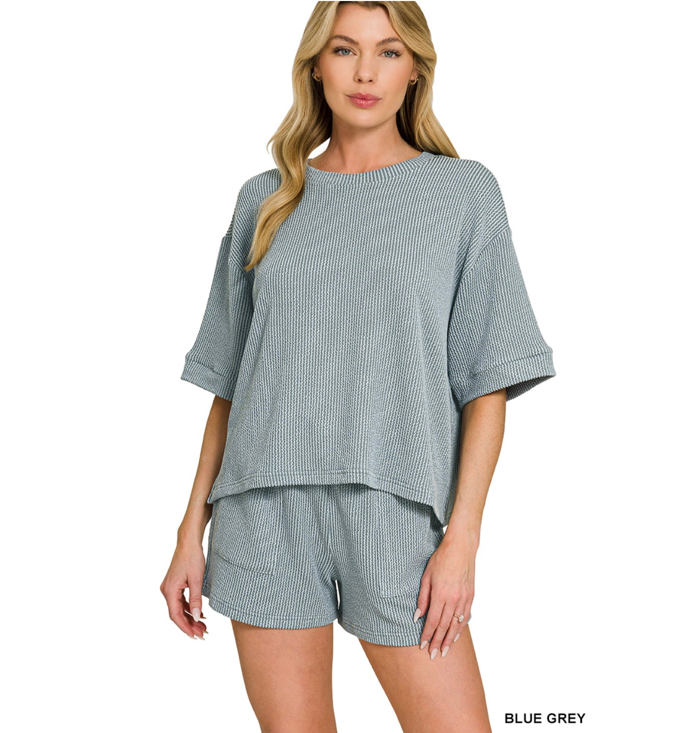 Blue Grey Ribbed Set