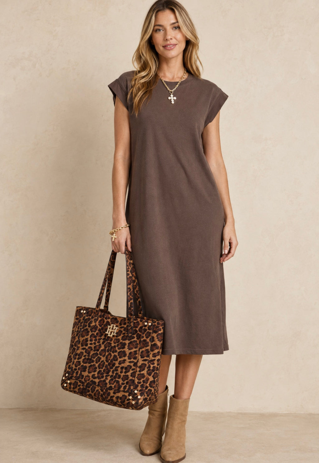 The Go-To Brown Midi Dress