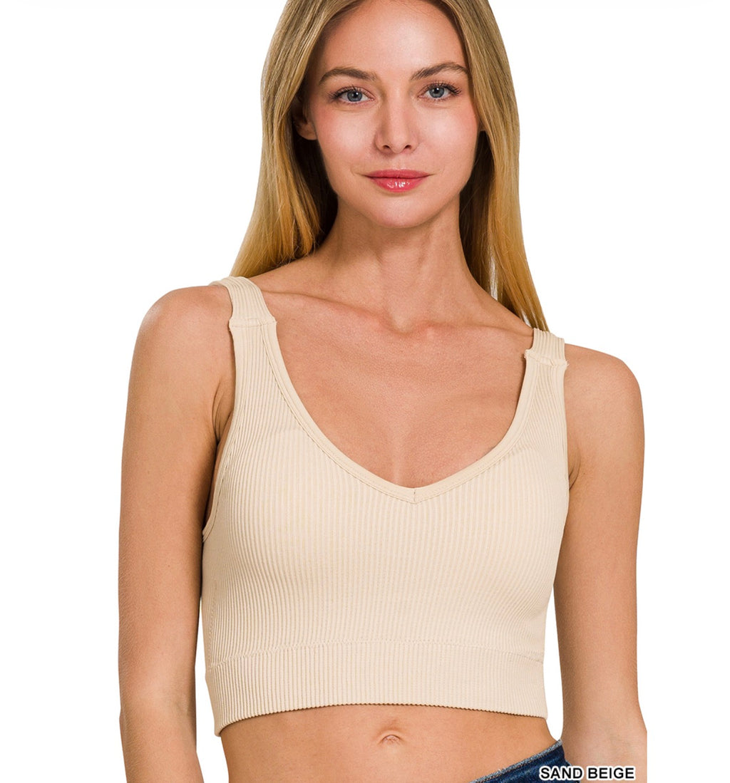 Seamless Ribbed Cropped Bra Beige ETA 7/31