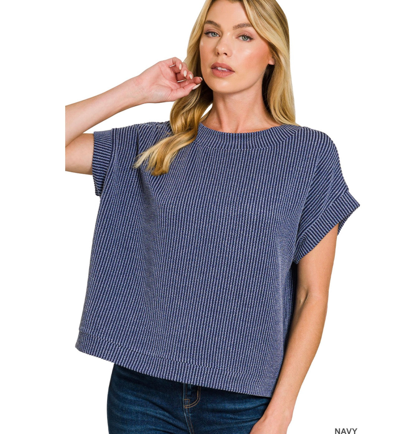 Navy Ribbed Top